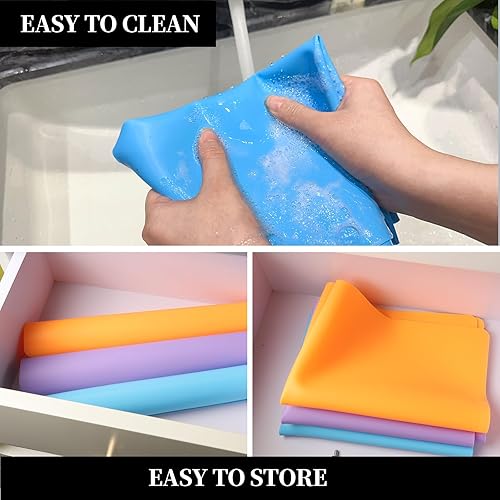 Vista 35 de LEOBRO Alfombrillas de silicona, 3 alfombrillas de silicona para manualidades, moldes de resina, tapete de masa de juego, tapete de silicona Azul