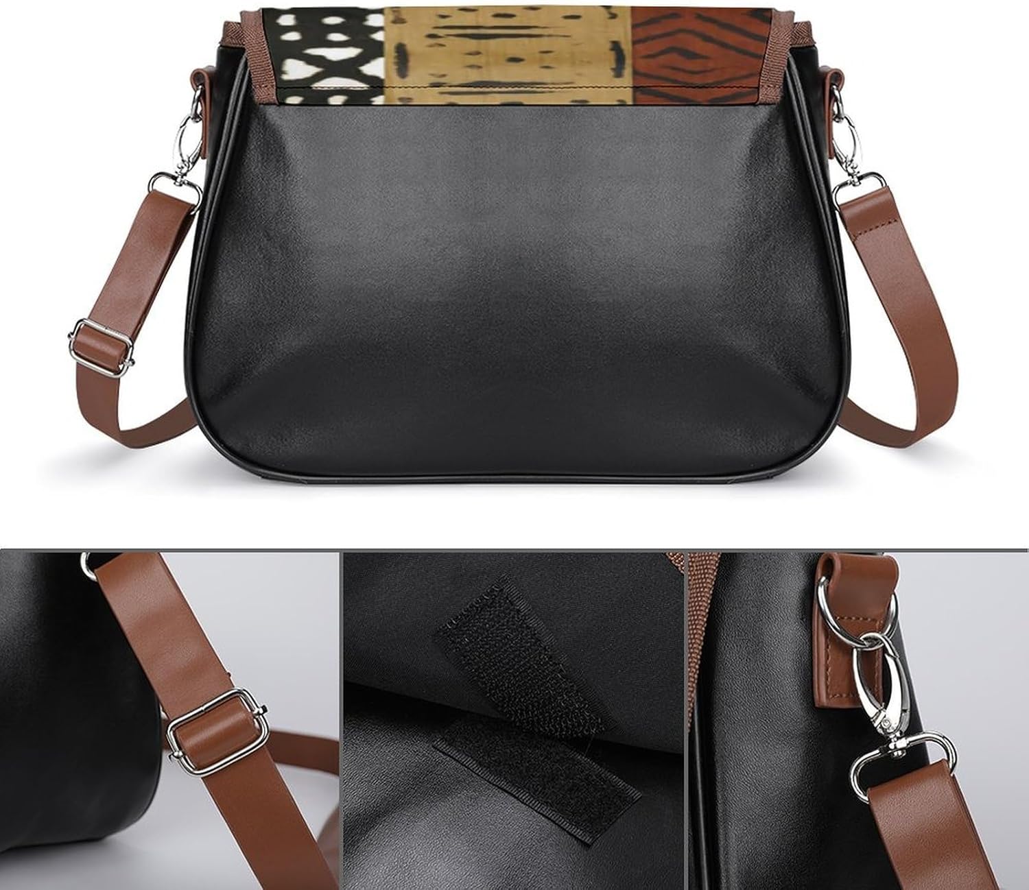 African Style DesignWomen's Faux Leather Crossbody Bag, Waterproof Wrinkle-Resistant Shoulder Bag with Detachable Strap, Large Capacity Casual Handbag, Fashion Daily Purse for Shopping Work Dating, Id