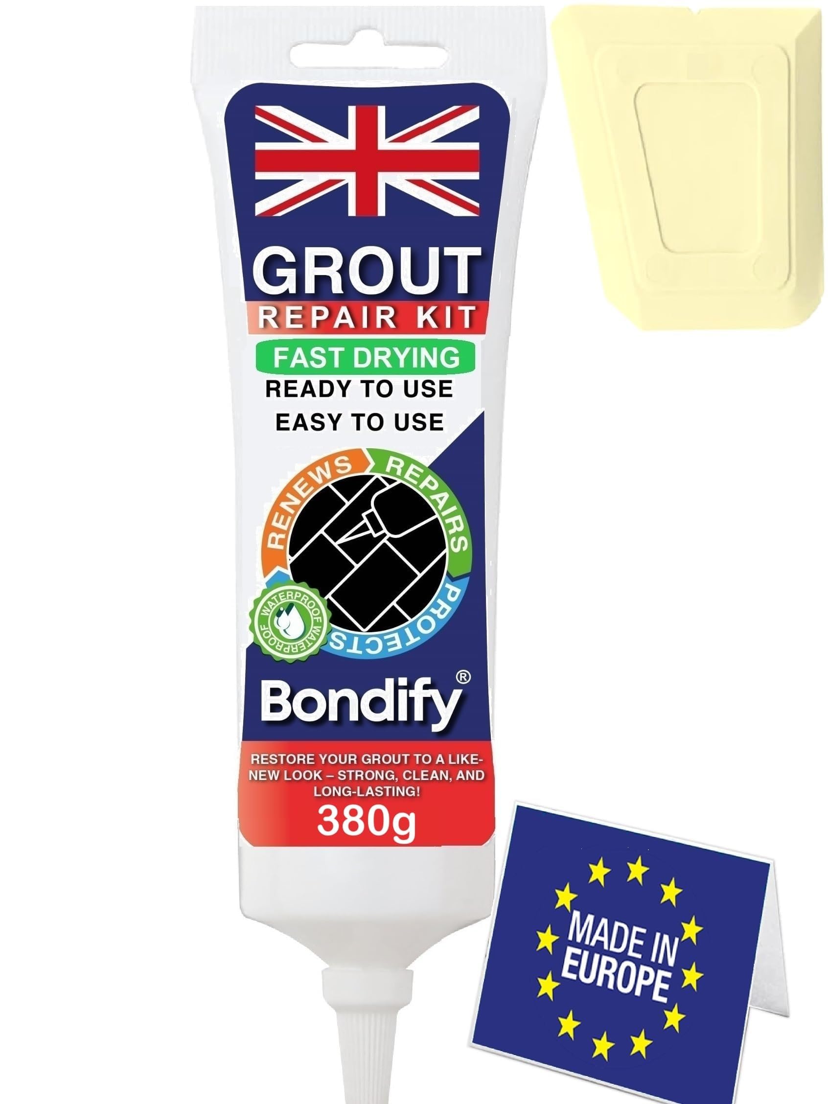 Kit Riparazione Fughe Piastrelle Crema, Asciugatura Rapida 380g ANTI-MUFFA Tubetto Stucco per Piastrelle Bagno & Doccia, Cream Grout Repair Kit, Stucco per Fughe Pavimento Sigillante per Malta