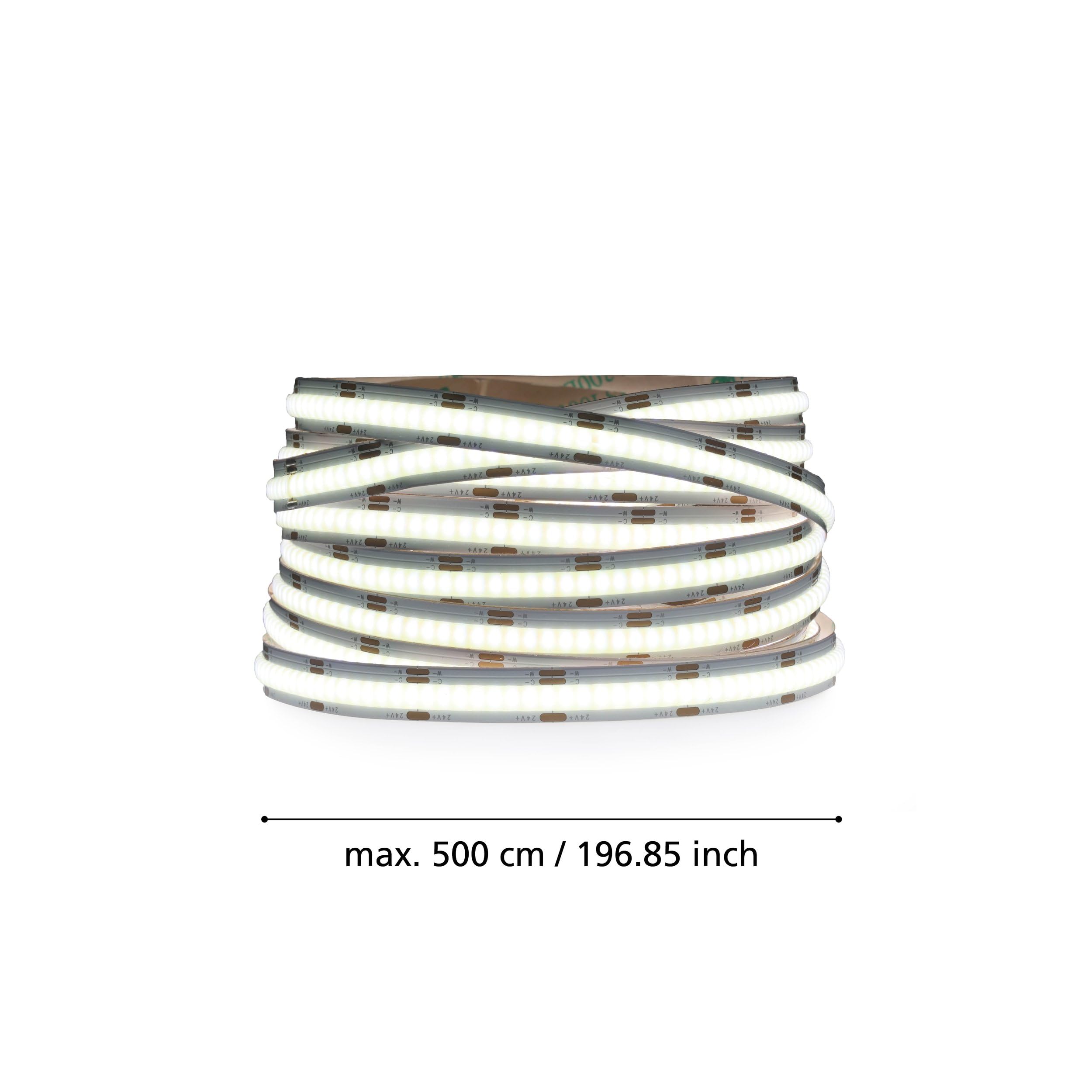 Eglo Striscia LED Cob Stripe 5m | tagliabile, con telecomando, dimmerabile, adesiva, luce indiretta, plastica bianca, bianco caldo-freddo