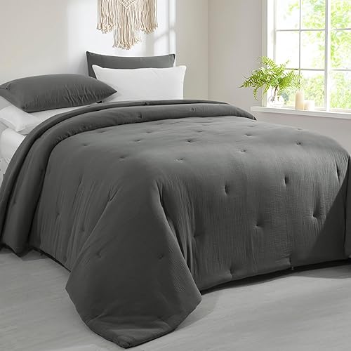 Miniatura 8 de HOMBYS Edredón de muselina 100 % algodón, tamaño King extragrande de 120 x 120 pulgadas, ligero y transpirable, edredón alternativo de plumón suave,