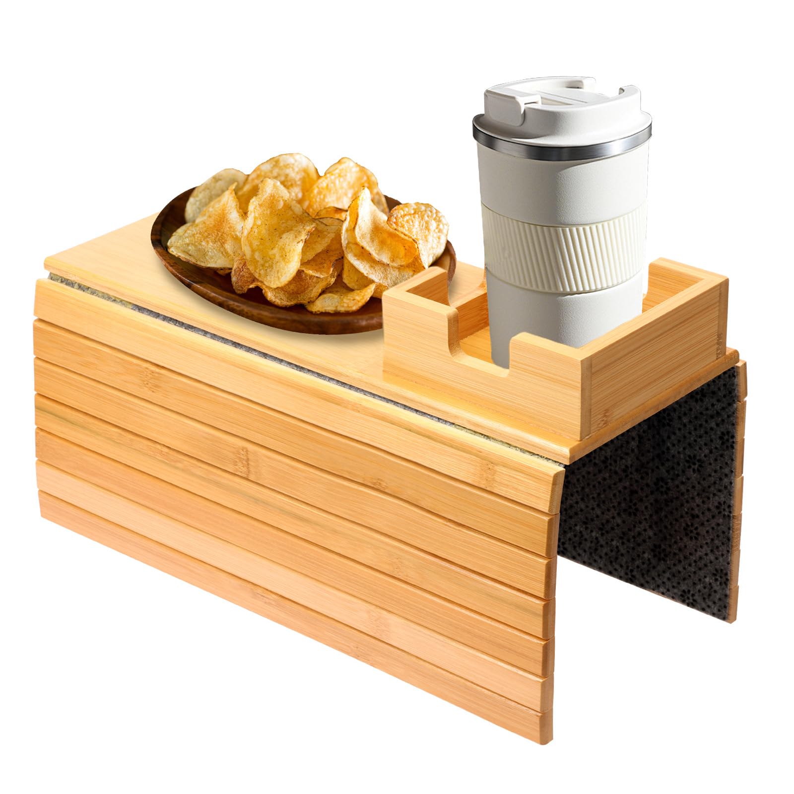 Deuson A Sof Tray Rmrest, Bamboo Sof Armrest Tray With Drink Holder, Natural Nd Easy To Clean, Flexible Couch Shelf For Snacks, Mobile Phone, Control, Nd Cups