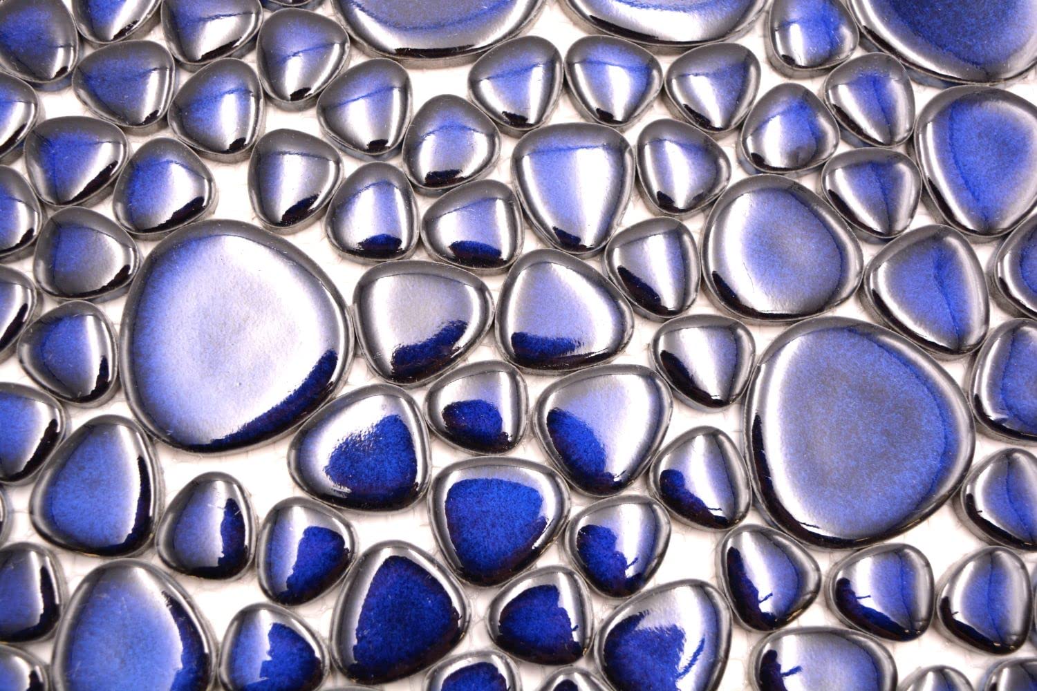 mosaico de red mosaico azulejos Kiesel Uni Azul Cobalto brillante cerámica Drops Pebbles azulejos Espejo de pared Baño o cocina