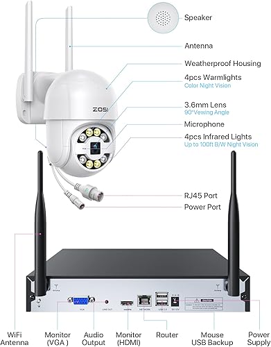Miniatura 9 de ZOSI C289 2K 8CH WiFi PTZ Sistema de cámara de seguridad, 8 x 3MP WiFi Auto Track Cámara al aire libre, visión nocturna a color, zoom digital 5X,