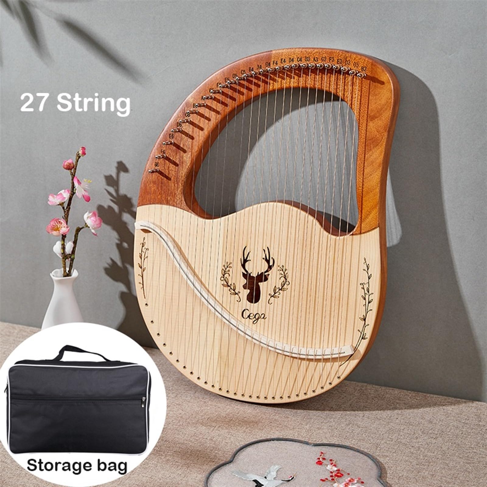 Arpa Arpa a Lira 32/27 Corde Arpa a Lira for Pianoforte Arpa a Lira in Legno massello Completo di Mogano Strumento Musicale Portatile(27 String)