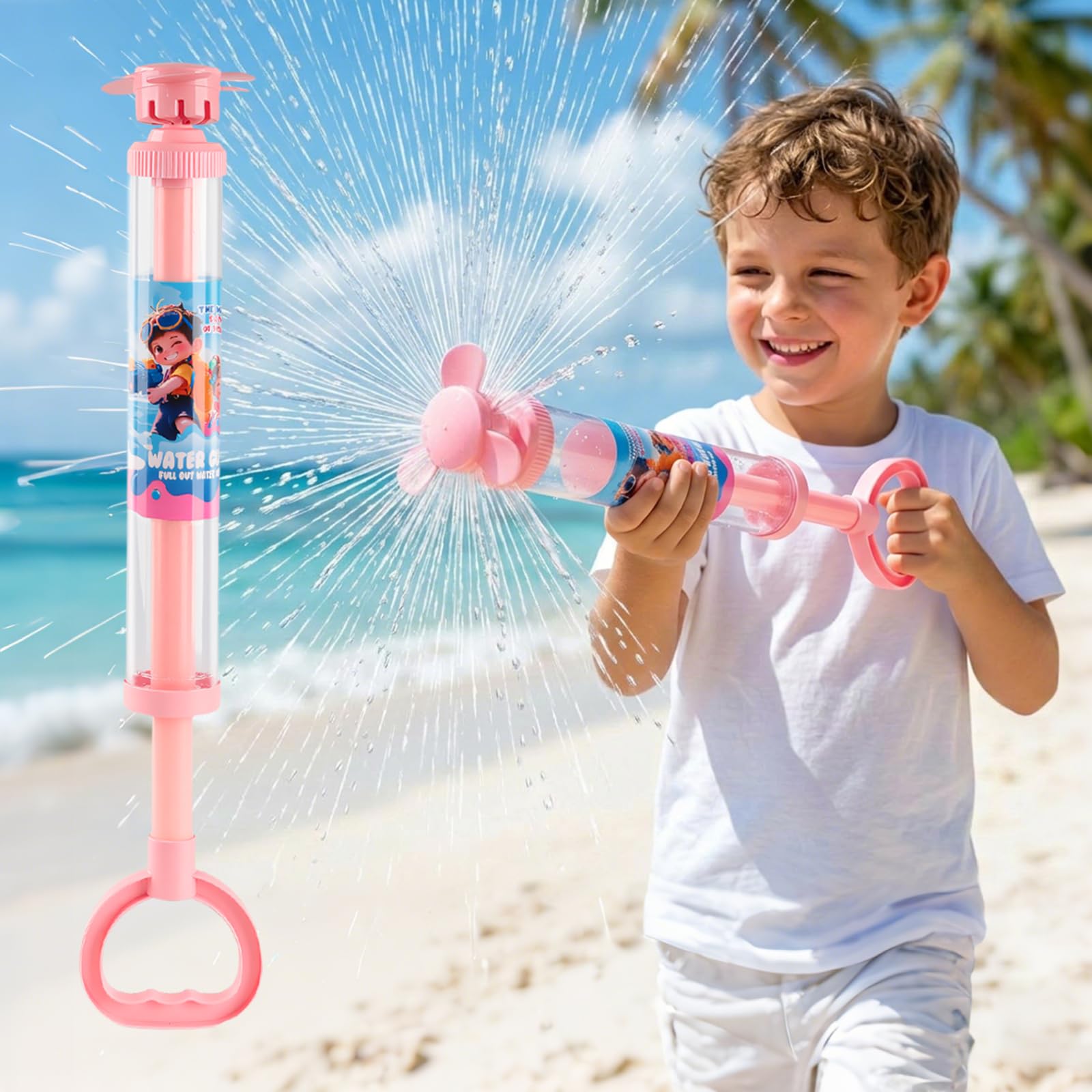Rotating Firework Water Gun, Firework Style Waters Squirter, Large Capacity Fireworks Effect Water Spray Toy, Outdoor Summer Toys Gun for Pool Game/Garden/Party - Pink