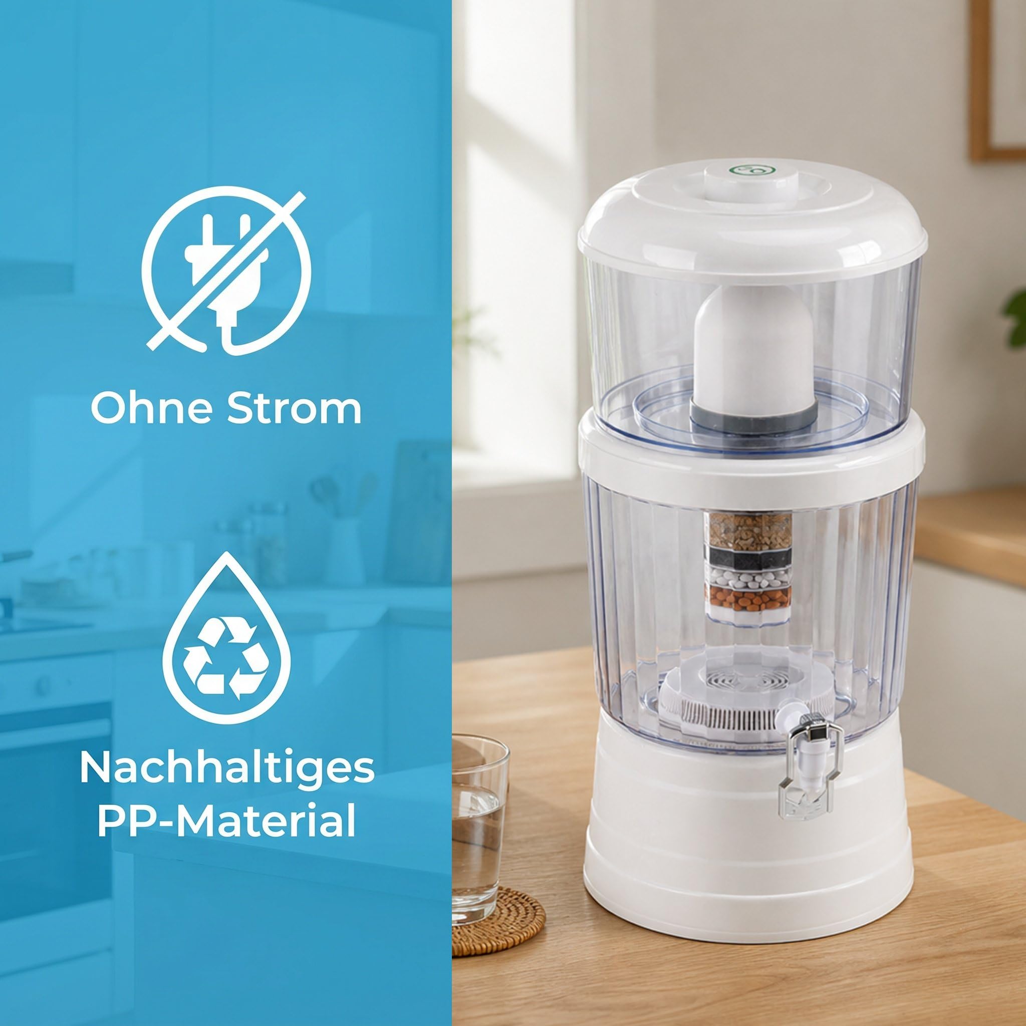 Wasserfilter Spender, 16L Wasserfilter Pitcher, Tischwasserfilter