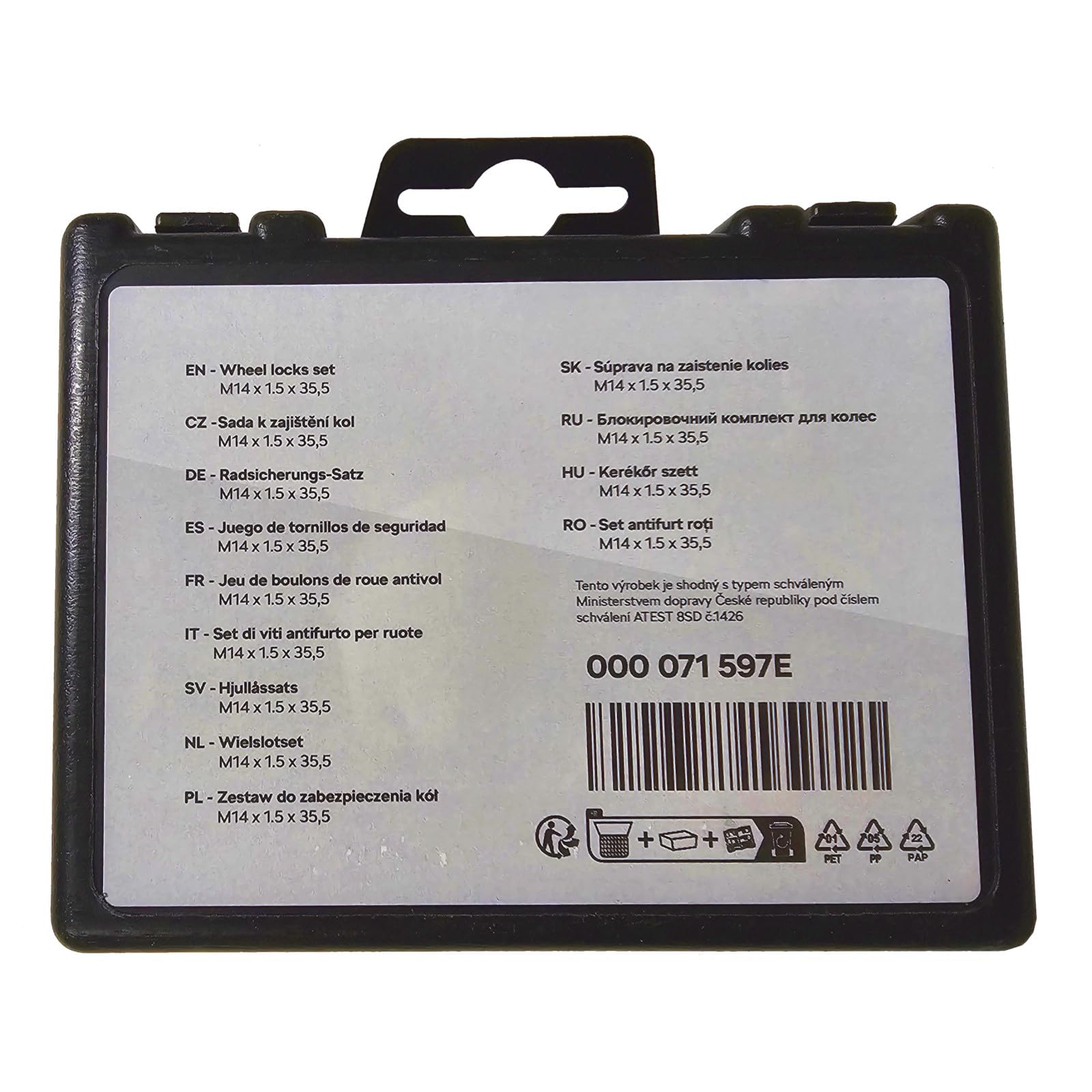 Skoda 000071597E Felgenschloß Radsicherung Radschrauben Sicherheitsradschrauben Radsicherungsschrauben M14x1.5x35.5 diebstahlhemmend *** Codierung zufällig! ***