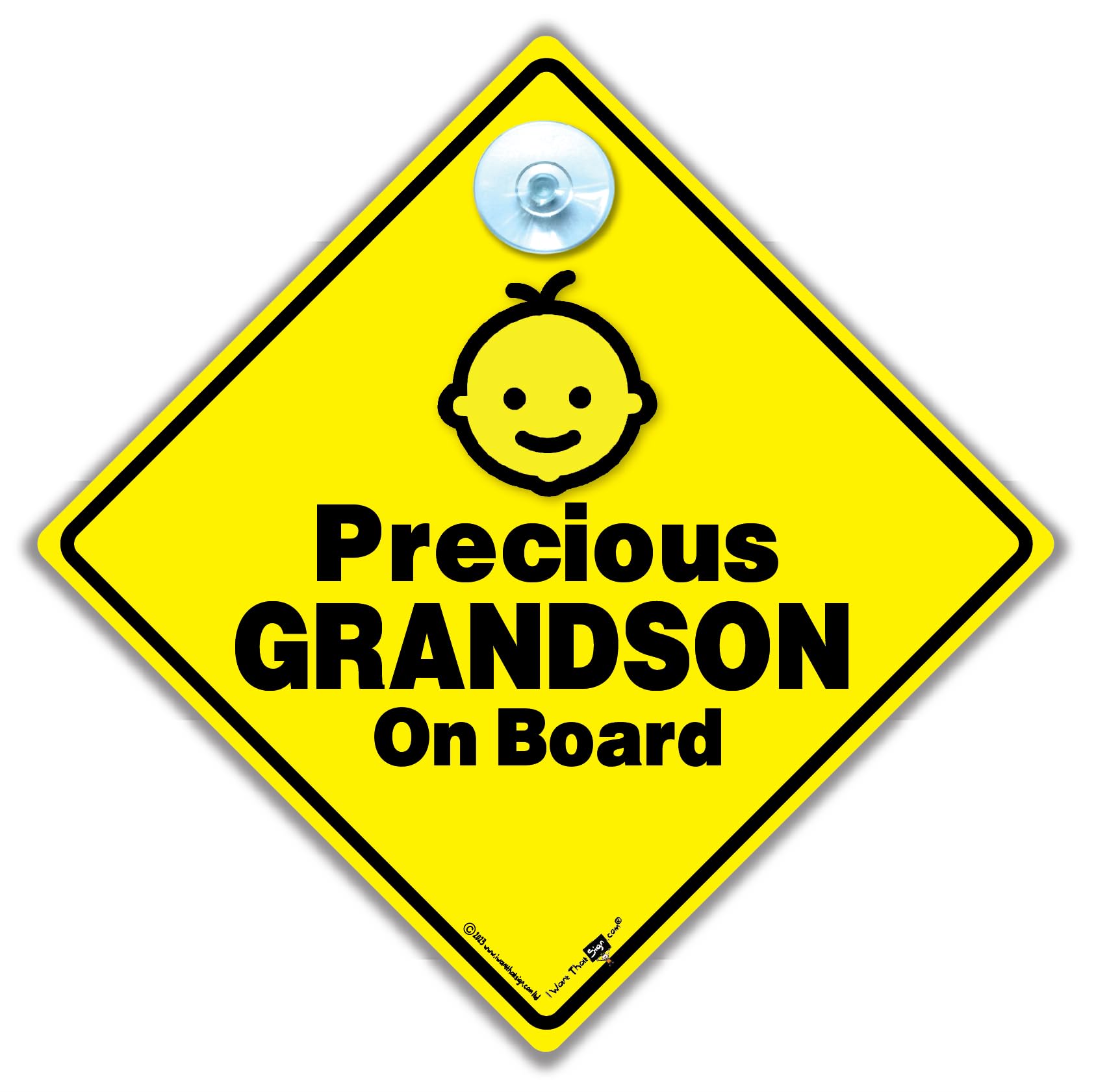 Precious Grandson On Board Car Sign, Grandson On Board Sign, Baby On Board Sign, Suction Cup Child in Car Sign 14 cm x 14cm x 2cm