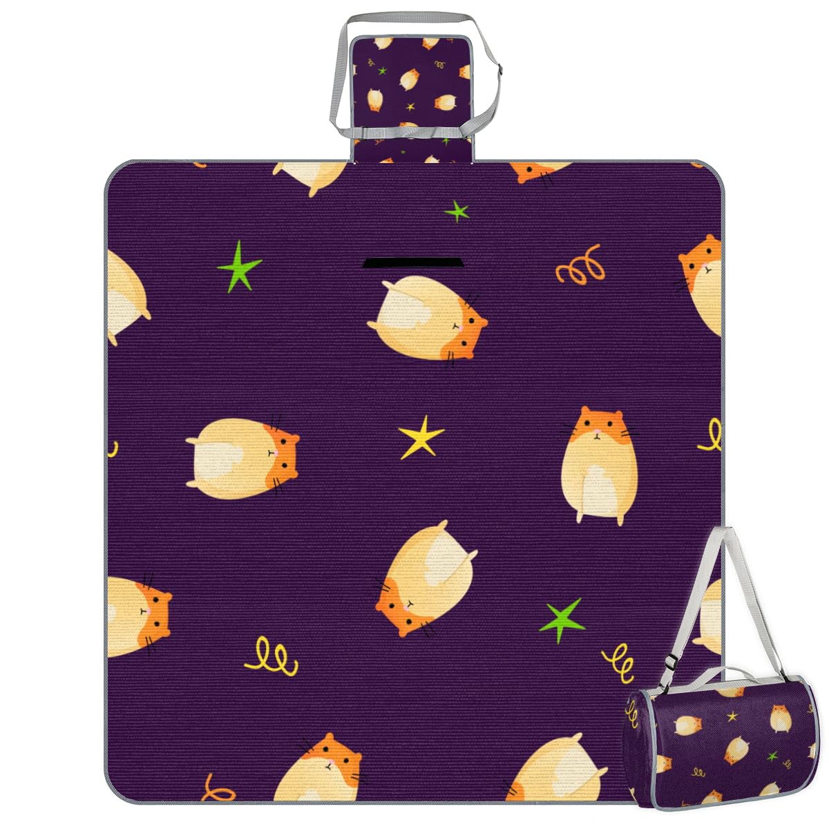 Shimoshe Picnic Blankets 57”x 59”, Star Hamster Waterproof Sandproof Picnic Mat Lightweight Foldable Beach Blanket for Camping Park Grass Beach Outdoor Blanket