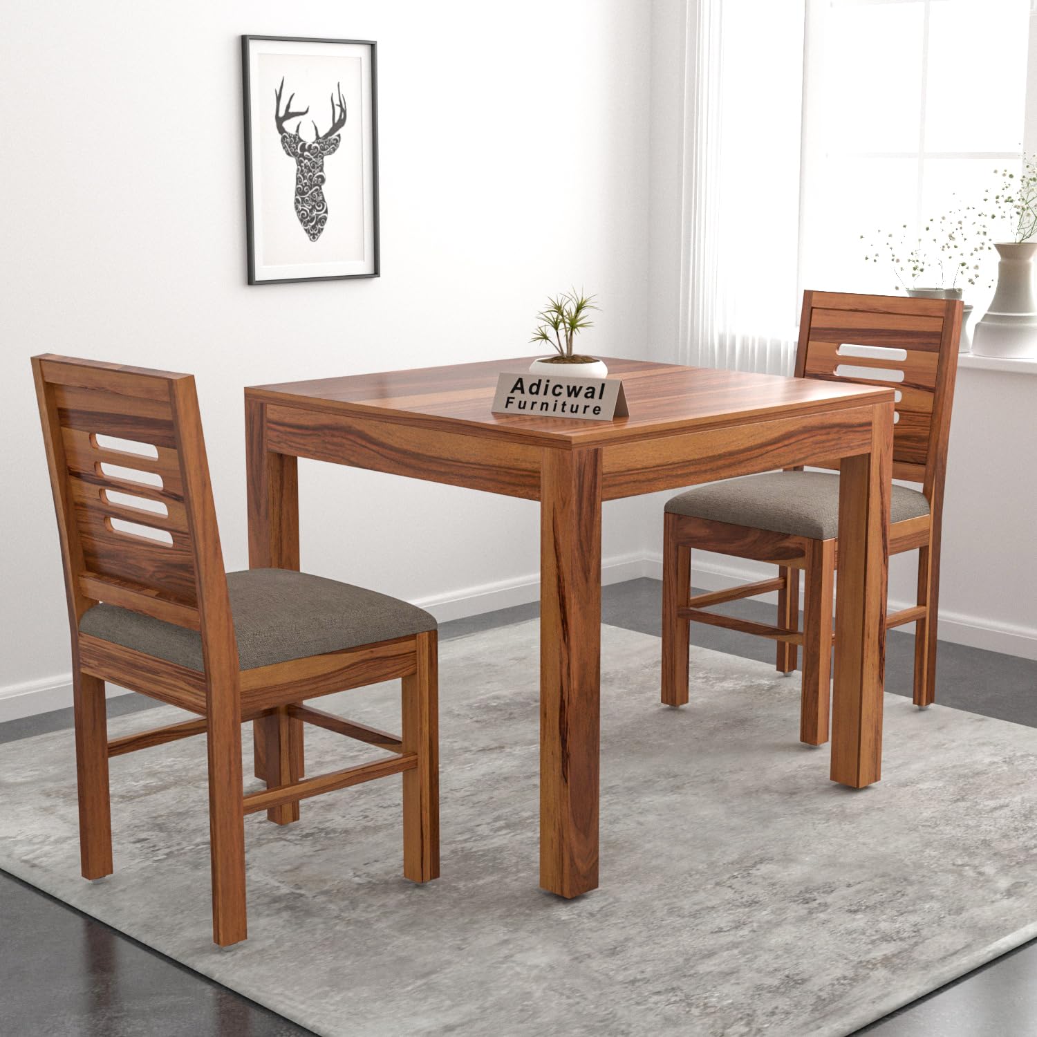 Adichwal Furniture Solid Sheesham Wood 2 Seater Dining Table Set with