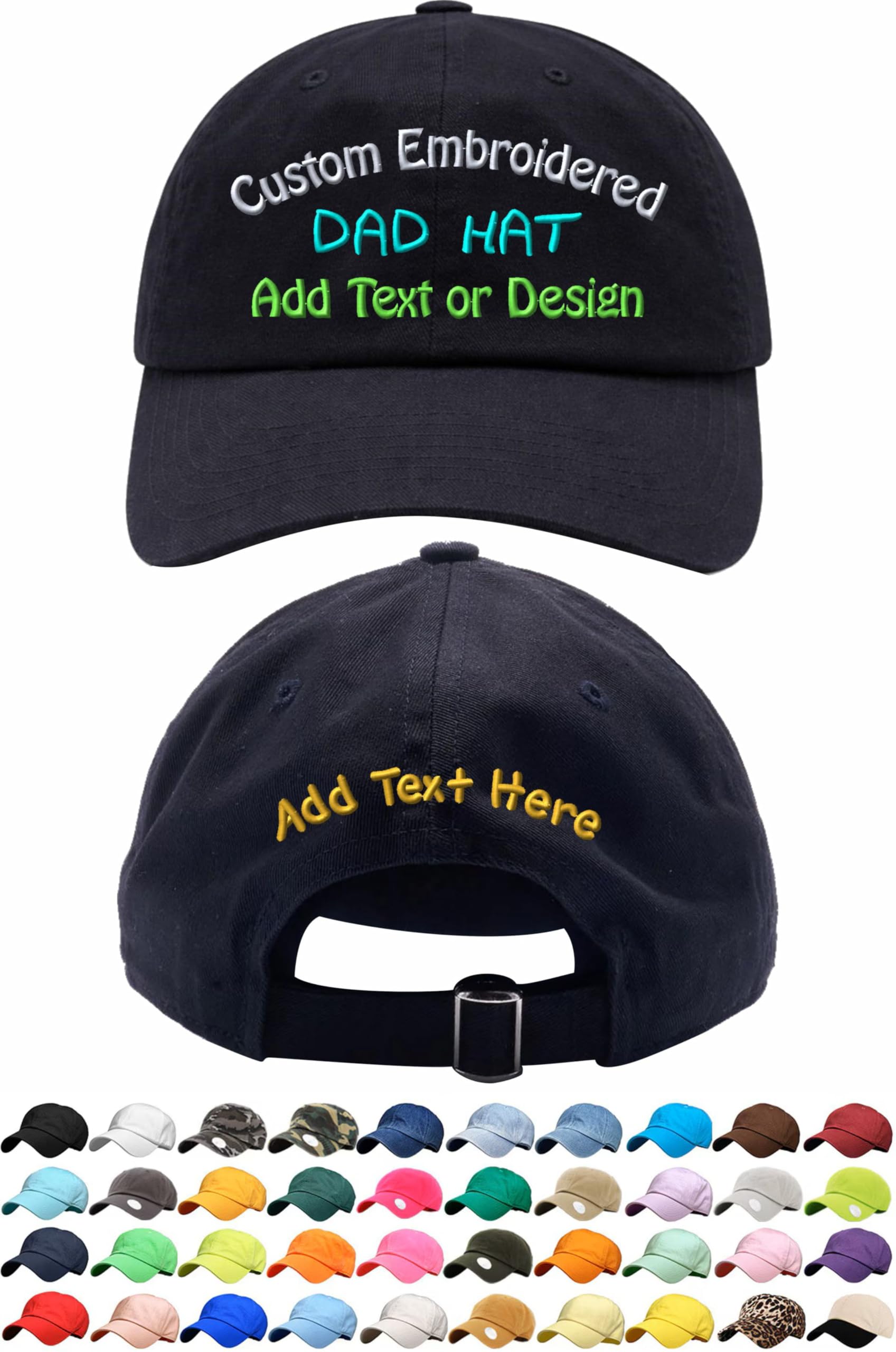 Custom Embroidered Hat Front & Back Logo Multiple Styles