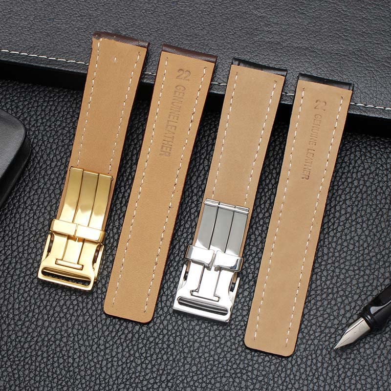 HMJGDHX Cinturino per Orologio TYKHGFS 22mm 24mm per Orologio da Uomo in Pelle di Mucca con Fibbia deployante