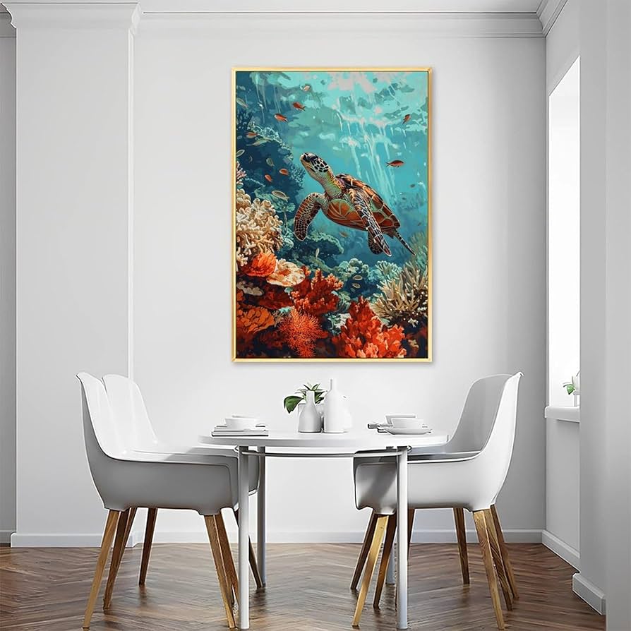 Amazon.co.jp: 絵画 海底のサンゴの中を泳ぐウミガメ アートパネル