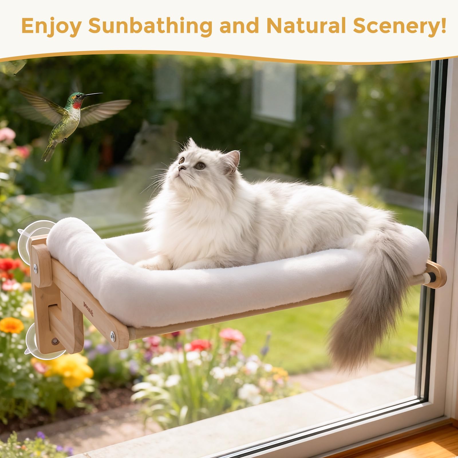 pecute 66x39cm Weiche Katzen Fenster Hängematte, Katzen Fenster Sitzstange Weicher Plüsch Faltbares, Katzenliege Fensterbank, Fensterliege für Hält 18kg (Weiß, Groß)