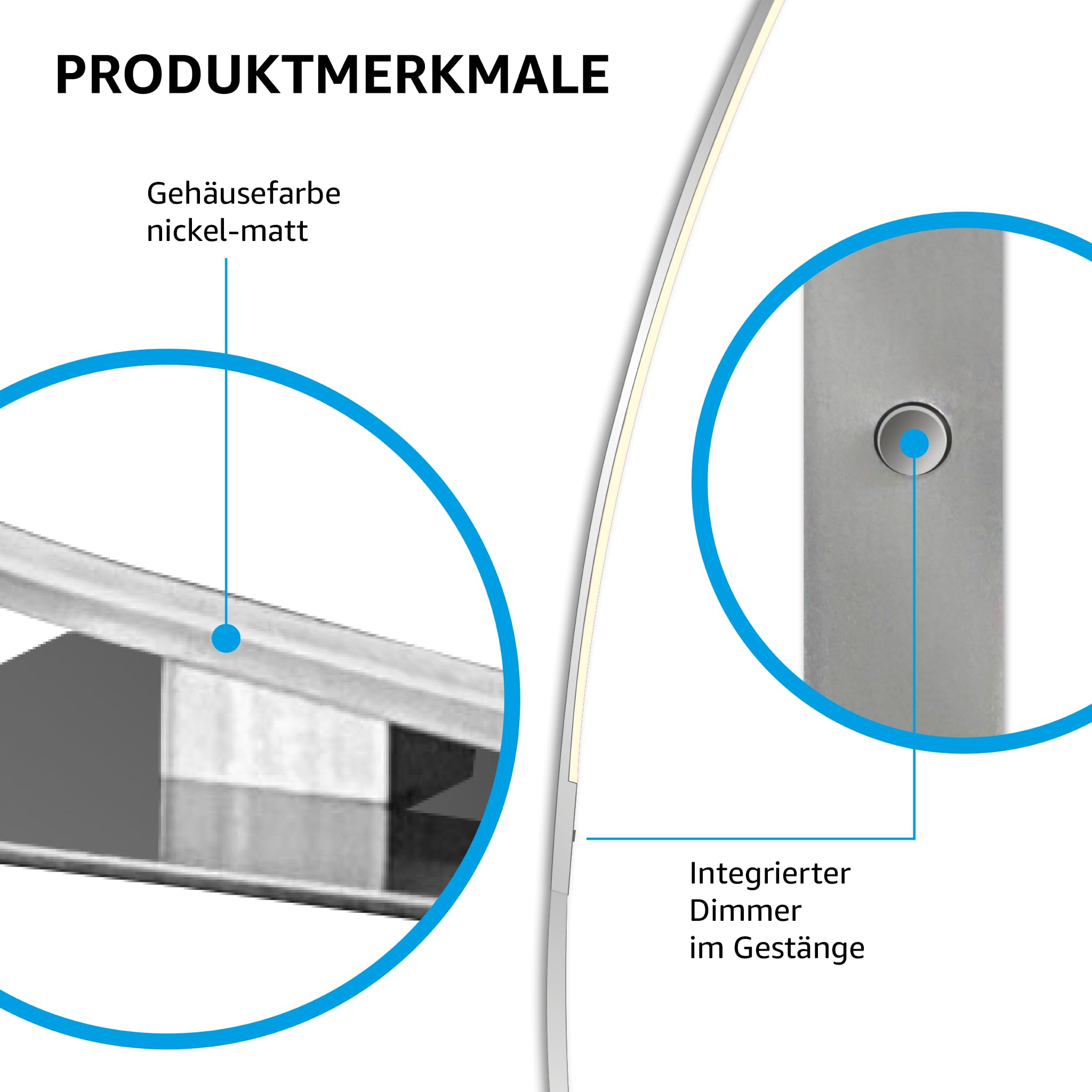 MeLiTec LED Stehleuchte ST26-1 - Nickel-Matt, Dimmbar, Warmweißes Licht 3000K, Hochwertige Farbwiedergabe Ra > 90, Moderne Design-Lampe mit 1100 Lumen für Wohnräume