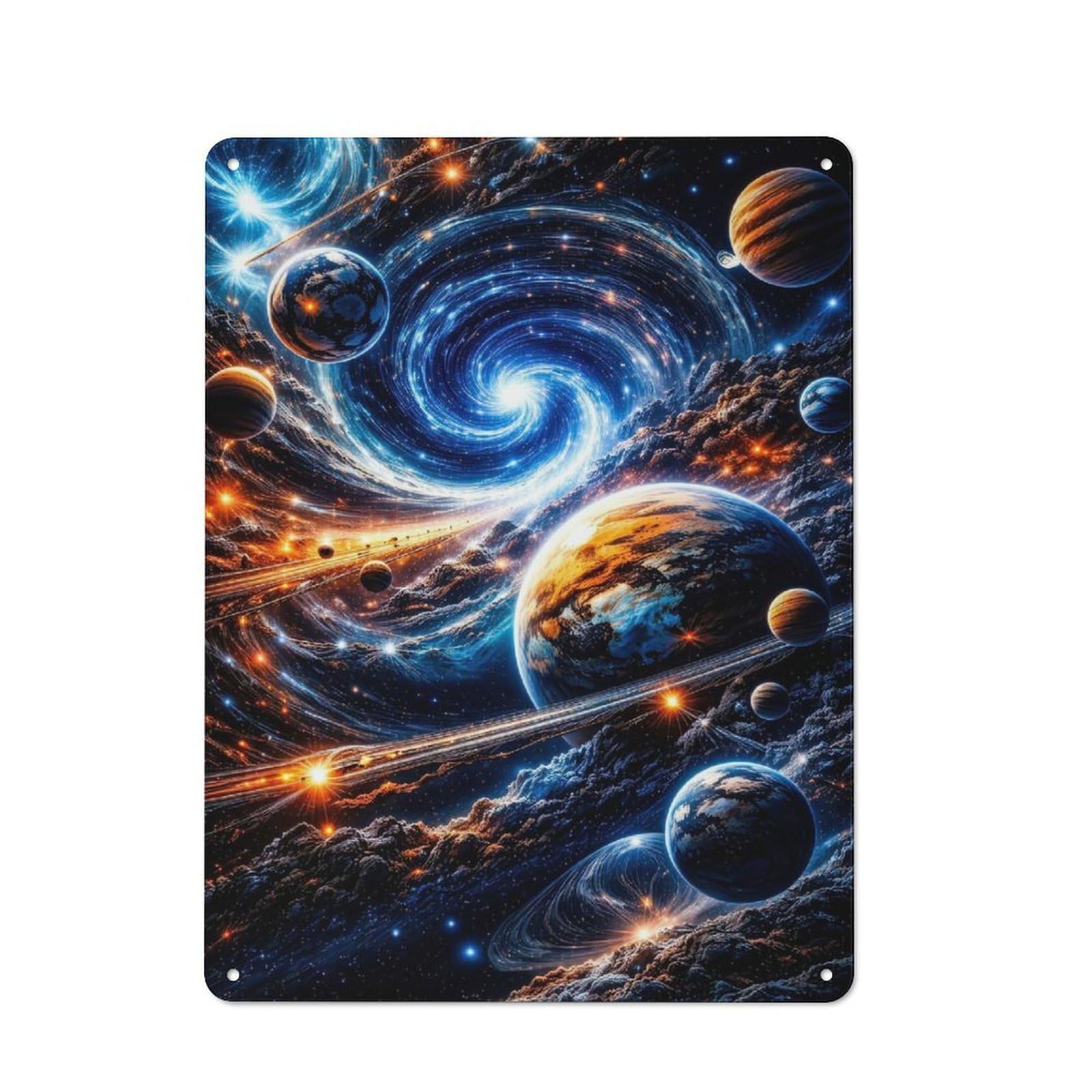 Metal Wall Plaque with Cosmic Swirl with Planets Design 40x30cm, Retro Room Wall Plaque for Home, Shop, Pub Or Studio Wall