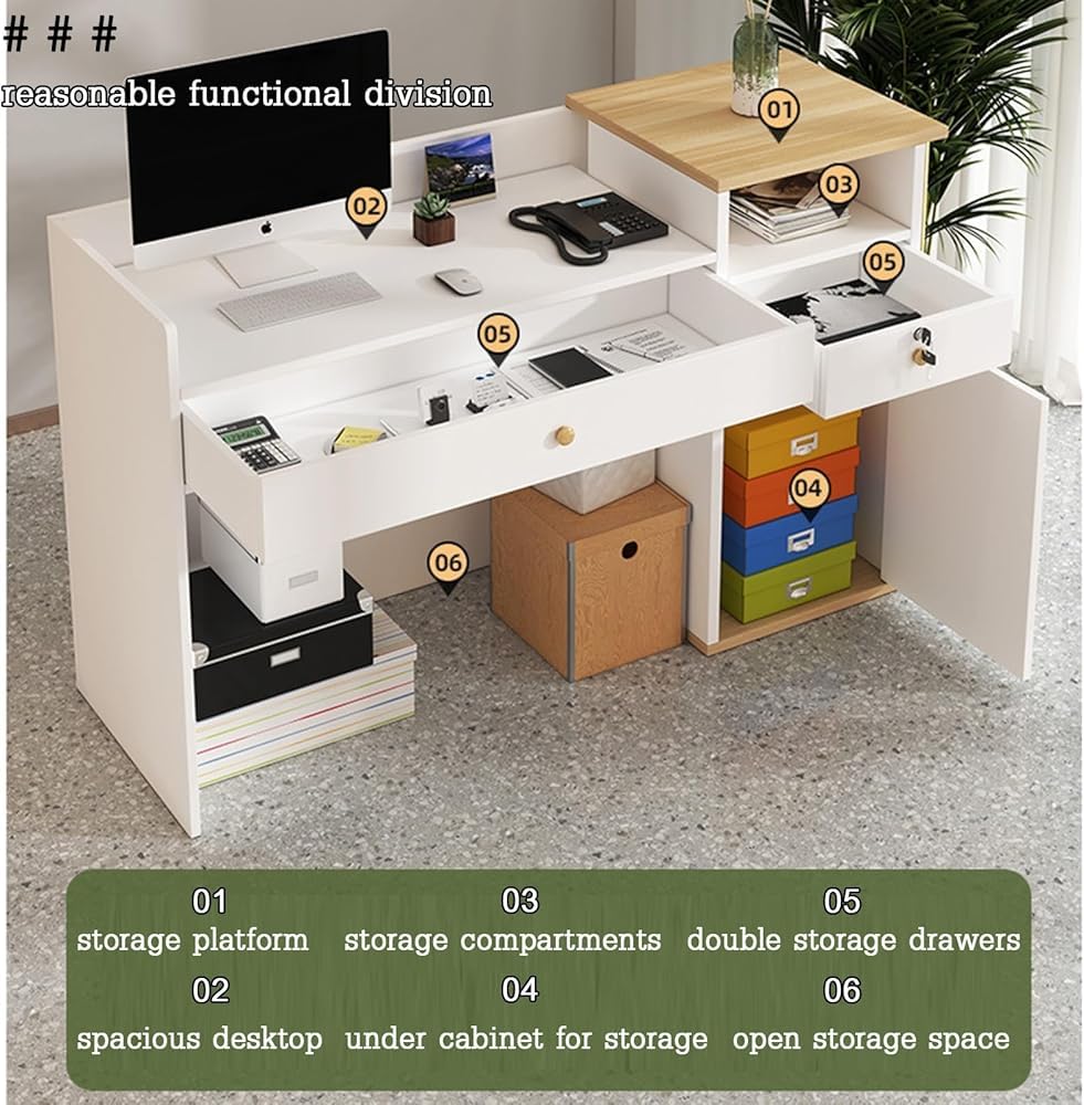 JingNian Bancone Reception Ufficio con Cassetti Serratura e Ampio Spazio di Archiviazione, Banco Reception Moderno per Negozi Abbigliamento Pasticcerie Hotel Centro Estetic(Size:120CM,Color:Stampato)