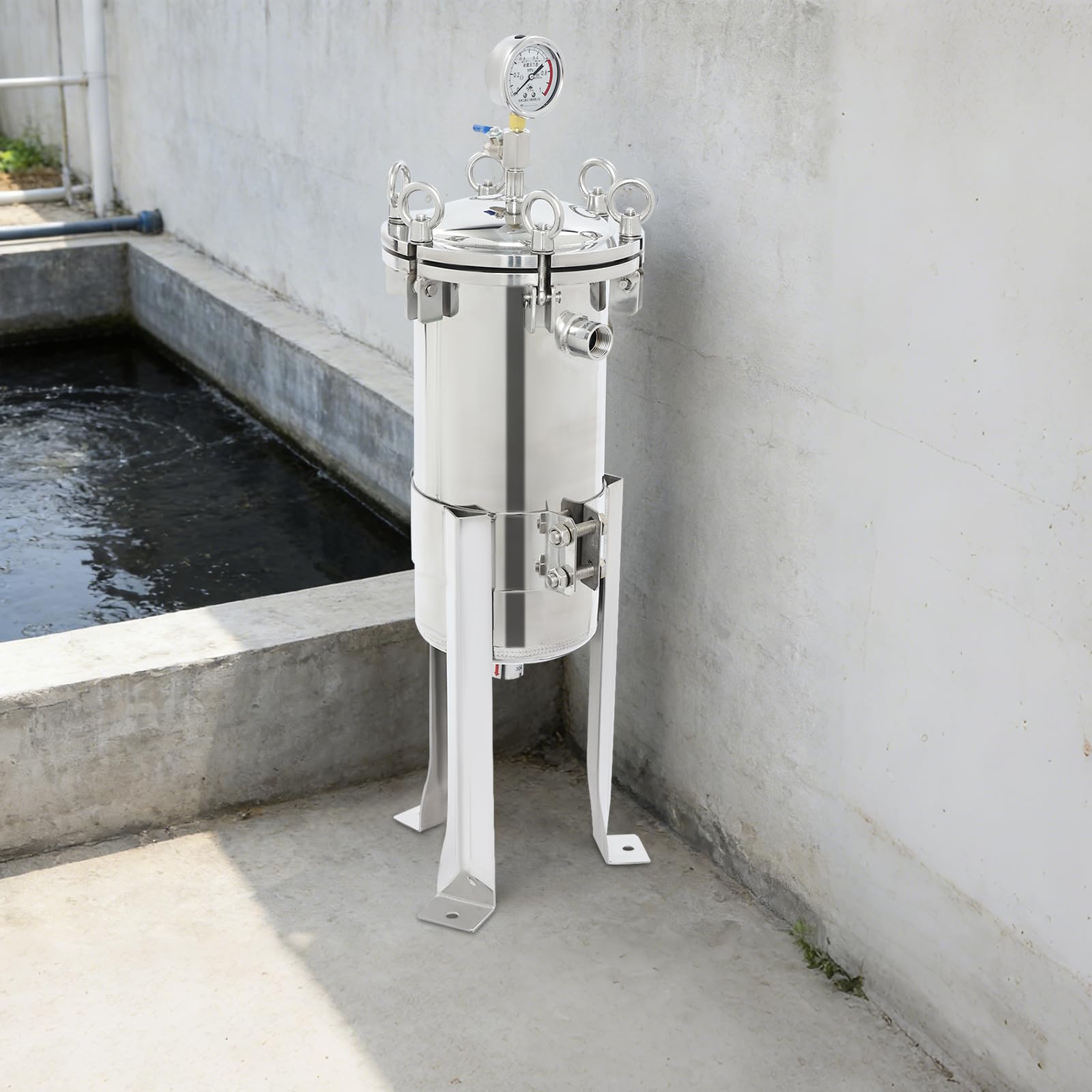 Carcasa de filtro de bolsa de acero inoxidable 304, filtro de agua para separación sólido-líquida, filtro de calcetines industrial con manómetro, superficie de filtro de 0,09 m², NPT 3/4 pulgadas