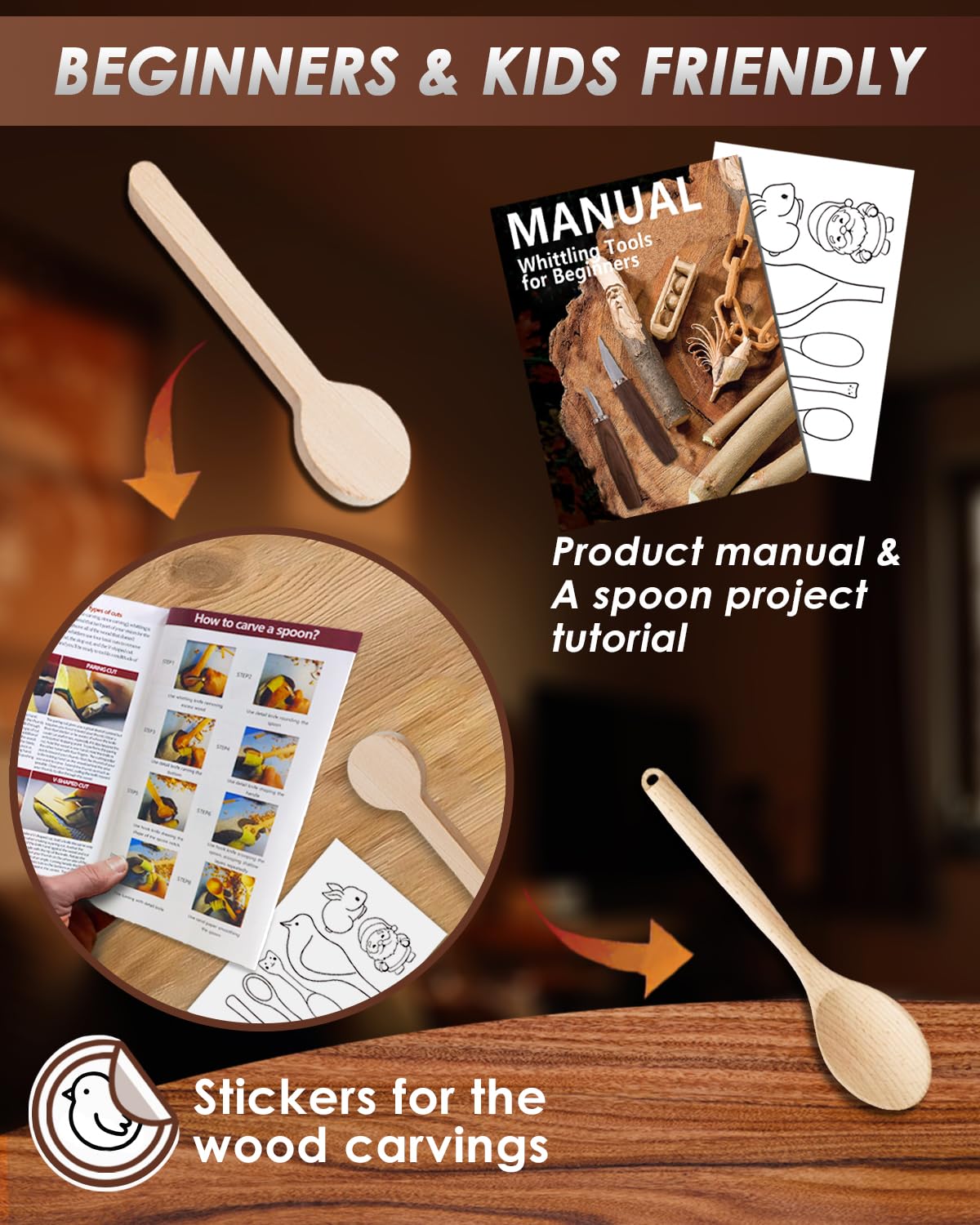 Wood Carving Kit Whittling Kit: Deluxe Wood Carving Tools Set with Leather Case - Wood Carving Knife with Basswood Blocks Woodworking Widdle Gift for Beginners Adults Kids Hobby