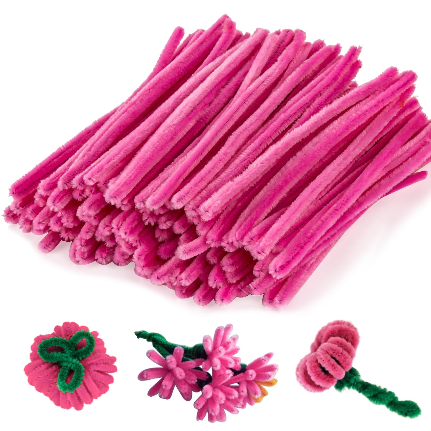 Pipe Cleaners Craft Supplies - 200 PCS Chenille Stems Fuzzy Craft Wire for Handicrafts Twisting Stick DIY for Craft Bouquets Animals Halloween Christmas Easter Birthday (Pink)