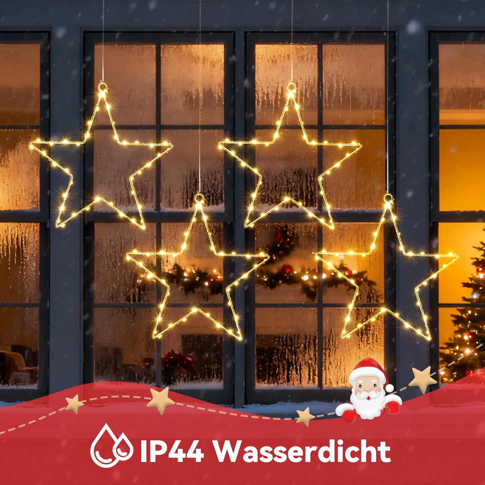 CMYK LED Weihnachtsstern Fensterlichter mit 4 Pack 40 warmweiße LED Stern Lichter Fenster Stern Weihnachtsbeleuchtung Fenster Hängeleuchten Vorhang Lichter Batteriebetrieben