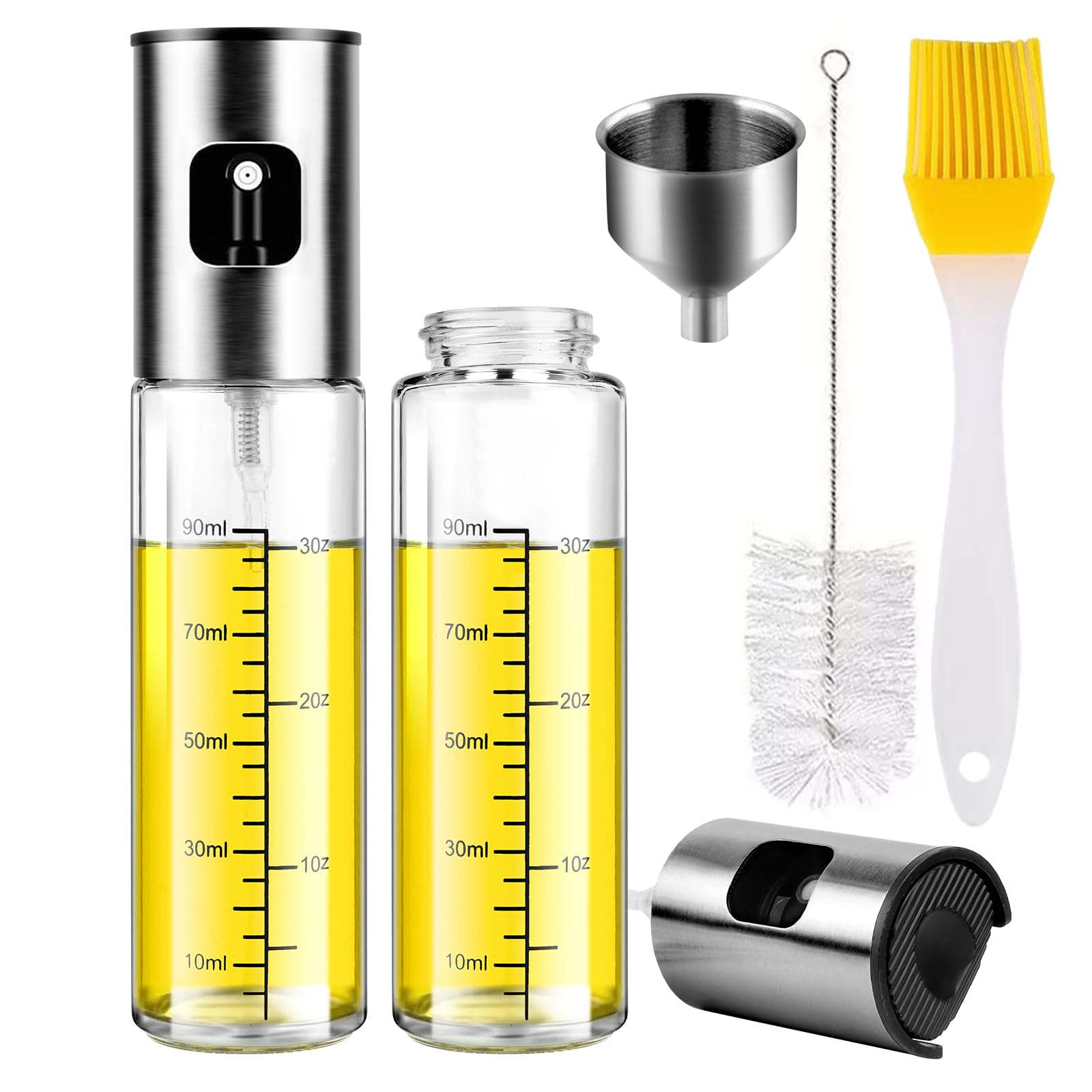 Byitin Spruzzino Olio per Friggitrice Aria 2 Pezzi, Spruzzatore Salvagoccia, 100 ml, Spray Nebulizzatore, Bocca Ampia Oliera da Cucina in Vetro