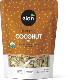 Elan Organic Coconut Smiles: Unsweetened Roasted Coconut Chips, 4.4 oz, Vegan Gluten-Free Non-GMO Crunchy Snack