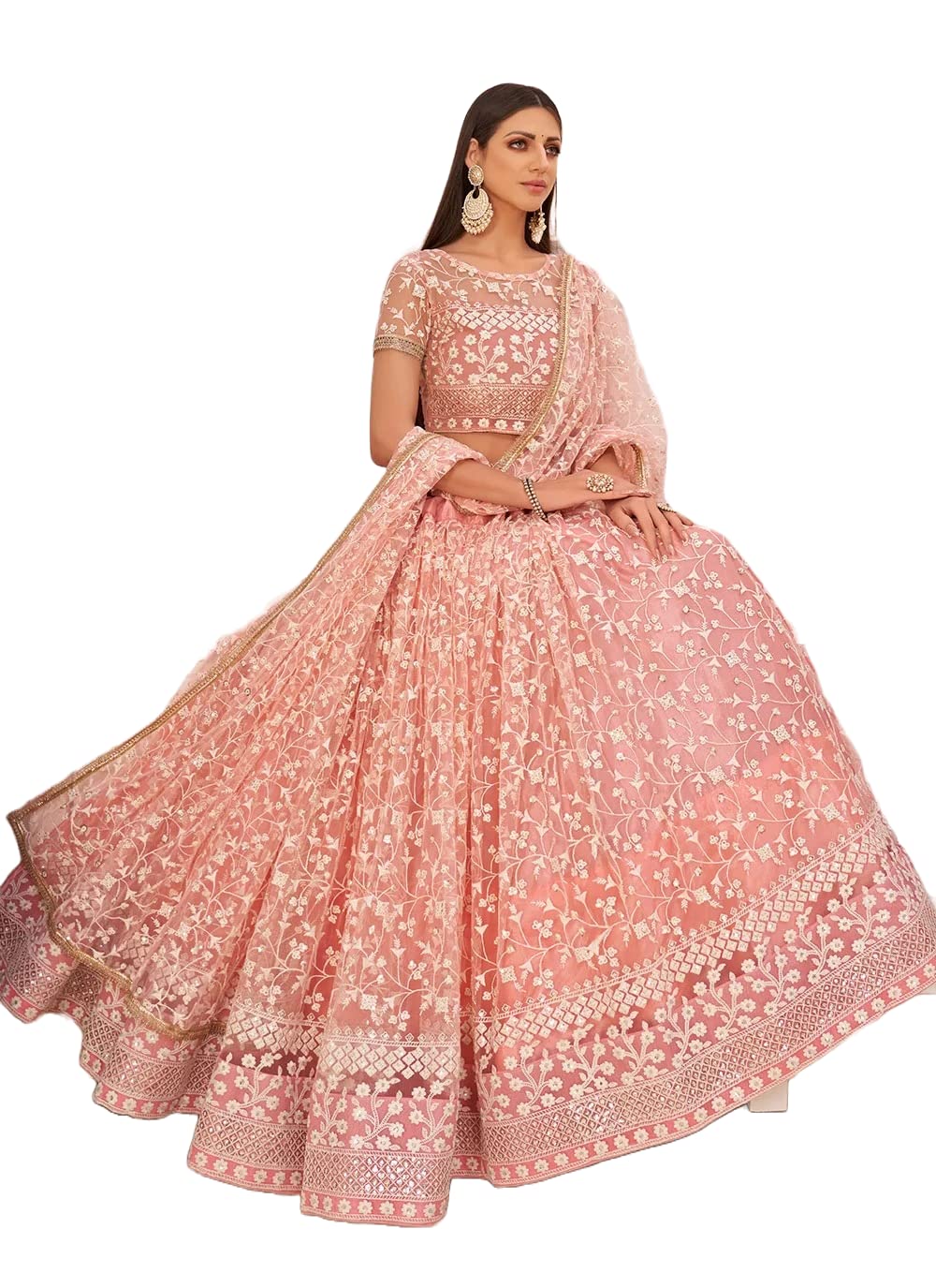 BRIDAL4FashionWomen's Super Net With Silk Semi Stitched Lehenga Choli (Free Size)