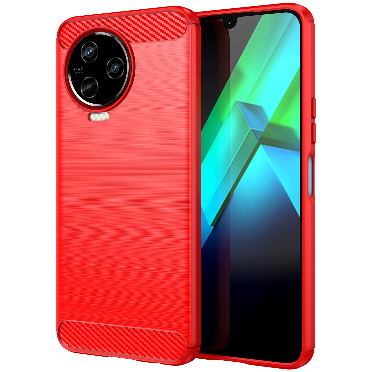 Jarttarn Compatible with Infinix Note 12 2023 Case Shock Absorption Cover Soft TPU Anti Scratch Carbon Fiber Back Silicone Case (Red)