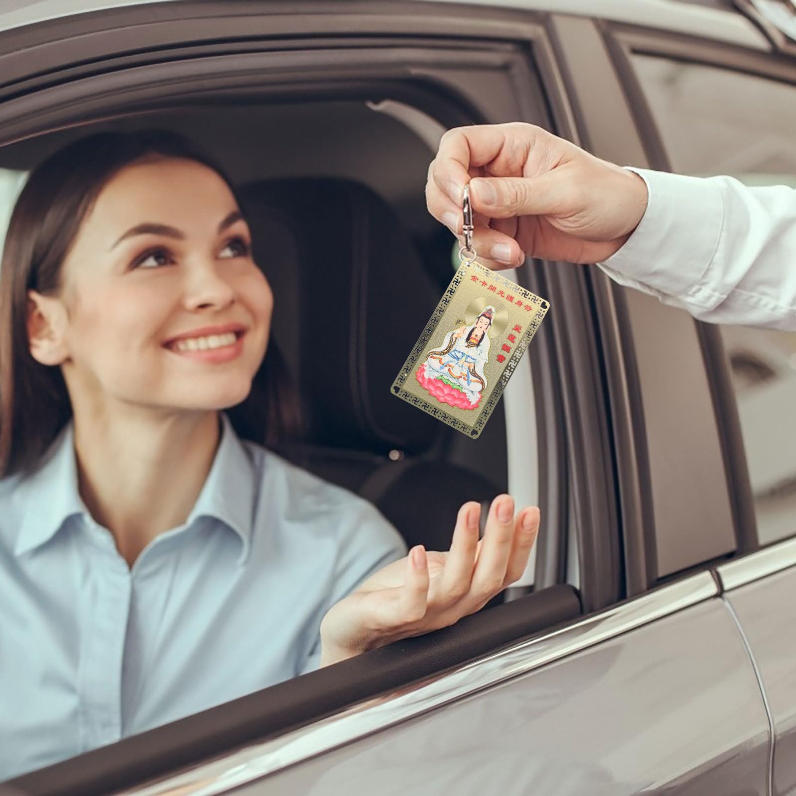 ibasenice Chinese Guanyin Protection Card - 1 PCS Chinese Feng Shui Tai Sui Amulet Card Guanyin Gold Card for Meditation Good Luck Wealth Success Protection