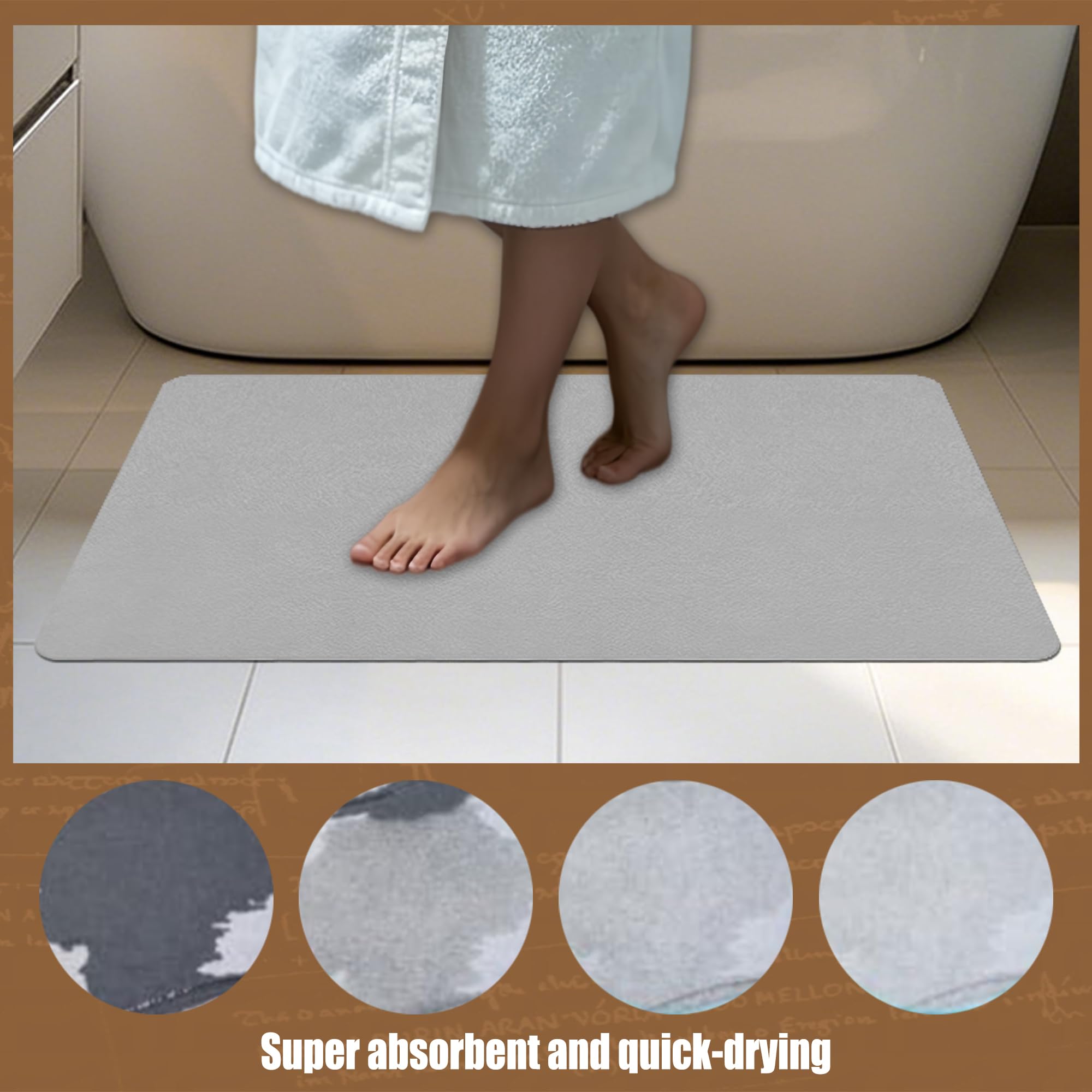 Alfombra Diatomita Baño 105 x 105 cm Super Absorbente Alfombra Baño Antideslizante Higiénico y Funcional para Bañera, Ducha, Cuarto de y Cocina, Gris Claro