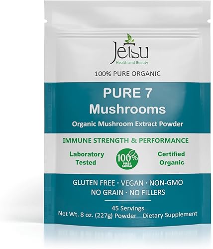 Jetsu Pure 7 - Extracto de hongos orgánicos en polvo, Chaga, Cordyceps, melena de león, maitake, reishi, shiitake y hongo de cola de pavo,