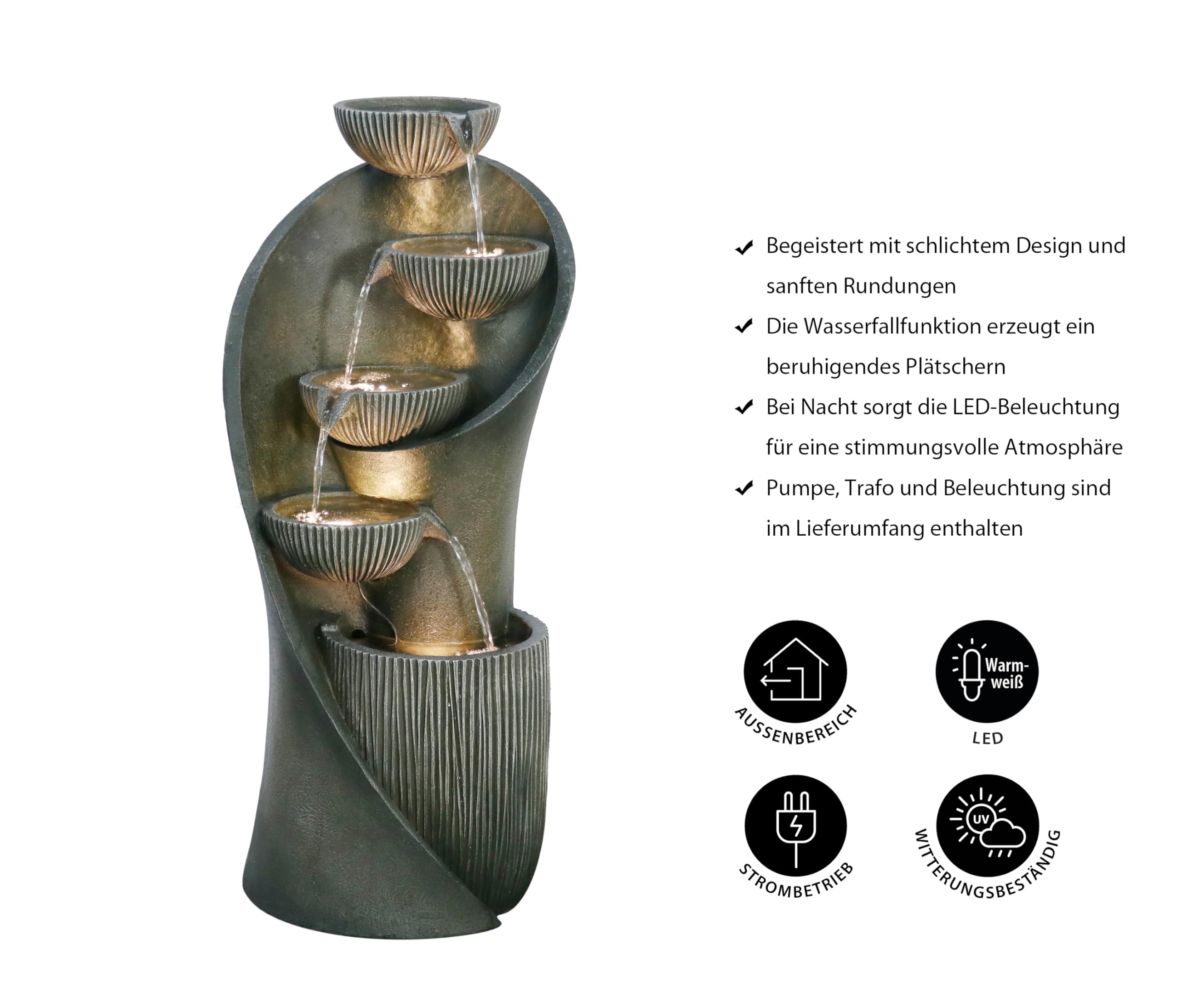 Dehner Gartenbrunnen Atlas, Terassenbrunnen frostbeständig, Brunnen für Außen, mit LED Beleuchtung, ca. 97 x 43.5 x 43.5 cm, Polyresin, grau