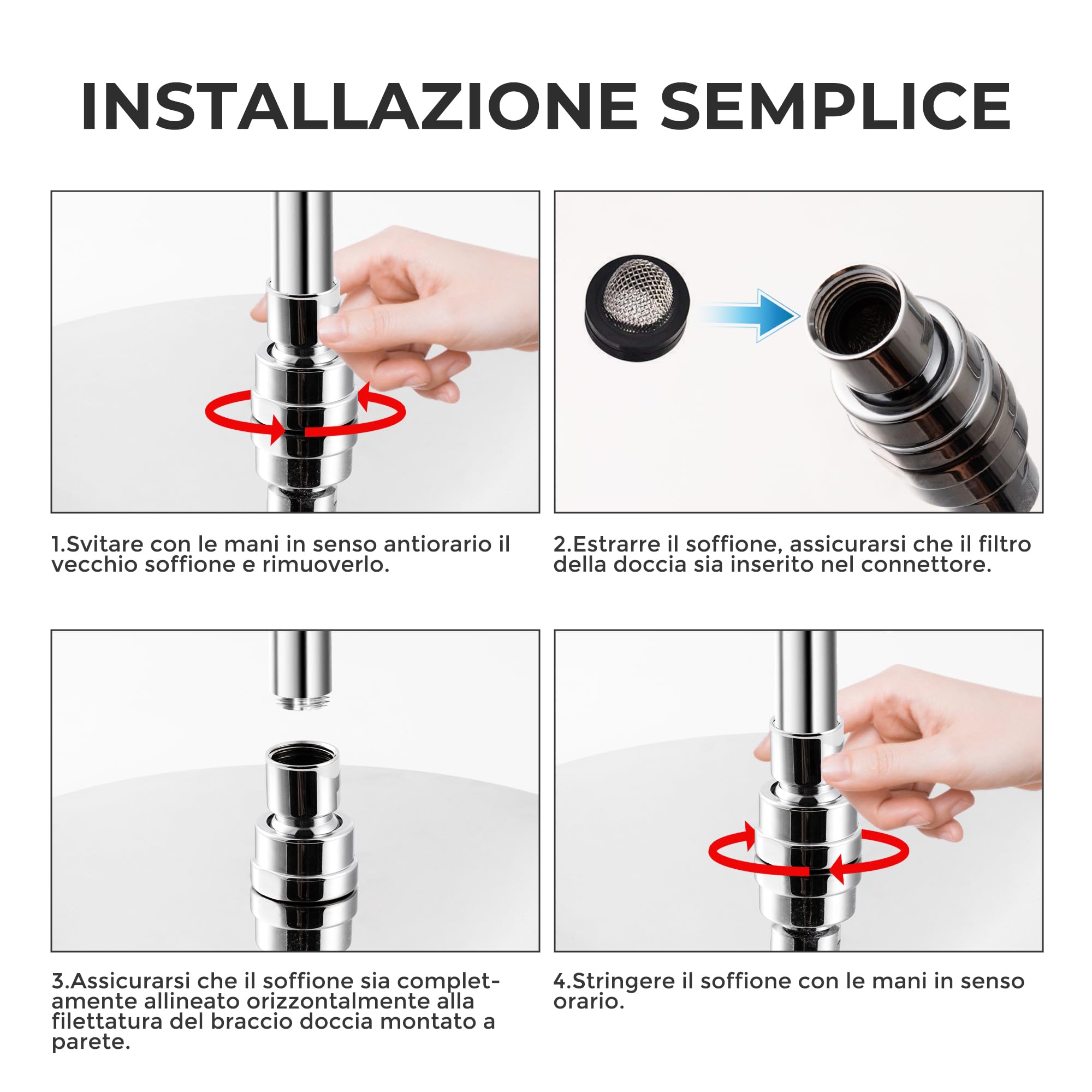 VANCOCO Soffione Doccia a Risparmio Idrico con 600 Ugelli Autopulenti, 25 cm in Soffione Doccia Fisso Acciaio Inossidabile 304 con Finitura a Specchio 8K
