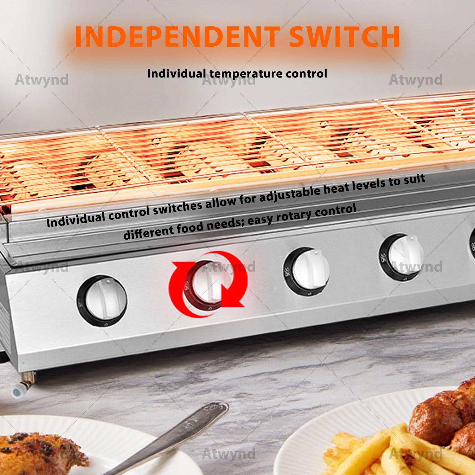 Grill gazowy z 4 przełącznikami, grill zewnętrzny ze stali nierdzewnej, 4-palnikowy grill gazowy do ogrodu, grill gazowy z regulacją wysokości i wyjmowaną tacką na olej