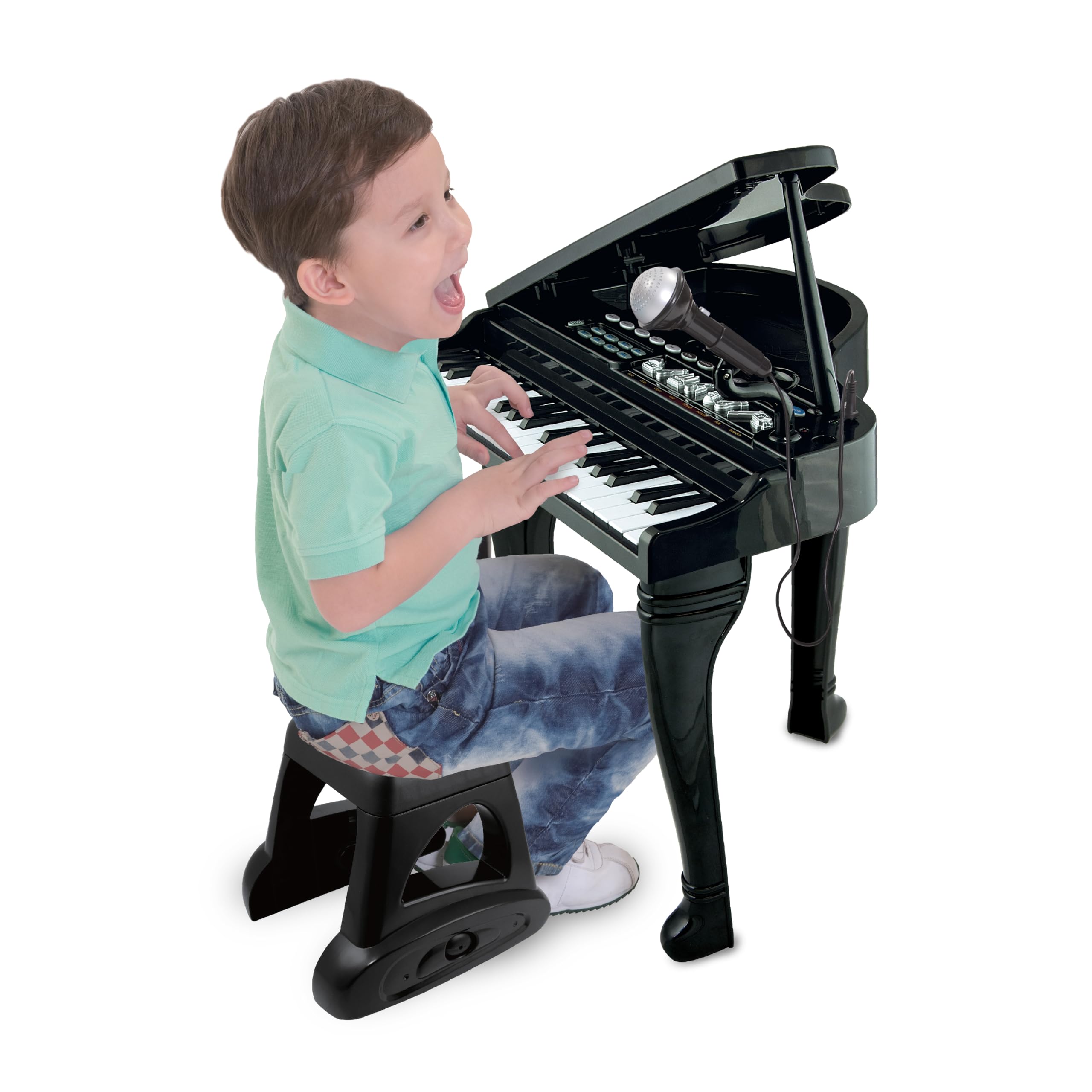 Winfun Symphonic Grand Piano Set | 37-Key Kids Keyboard with Mic, Stool, Rhythm Modes & Recording Features | Detachable Microphone & Stool Included | Interactive Musical Learning Toy for Kids 3+ Years