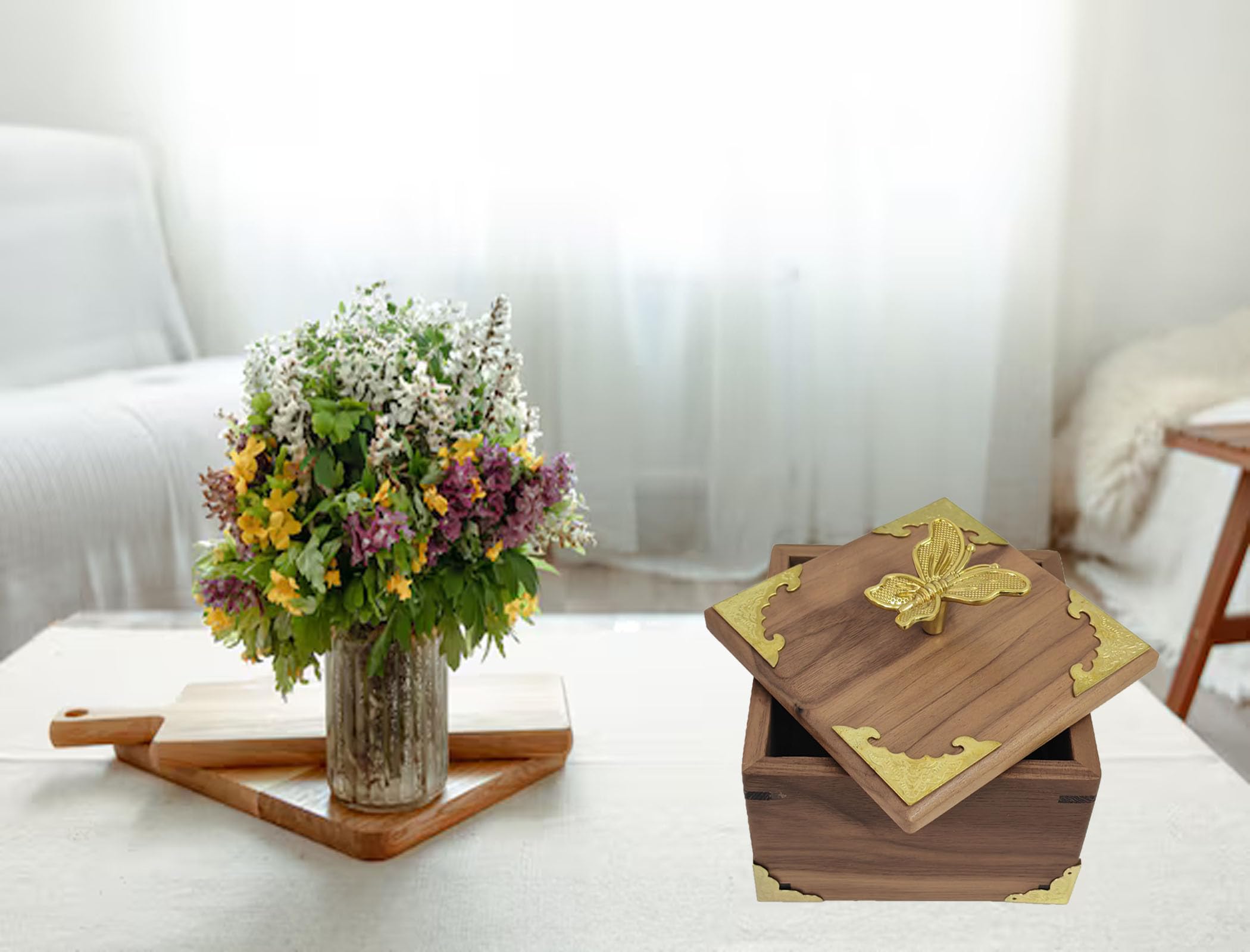 DAZIMOU Retro Brass kit, Including Animal Handle, Corner Protector, Decorative Iron Sheet, with Screws, Suitable for DIY and Decorating Jewelry Boxes, Box not Included (Butterfly-S)