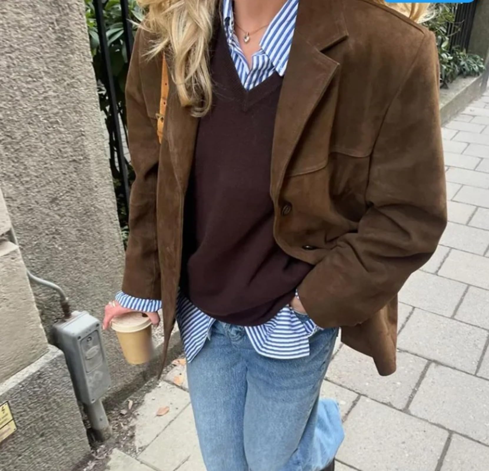 Damska brązowa zamszowa kurtka Faux Suede Blazer Coat Vintage Estetyka Ponadgabarytowa odzież wierzchnia