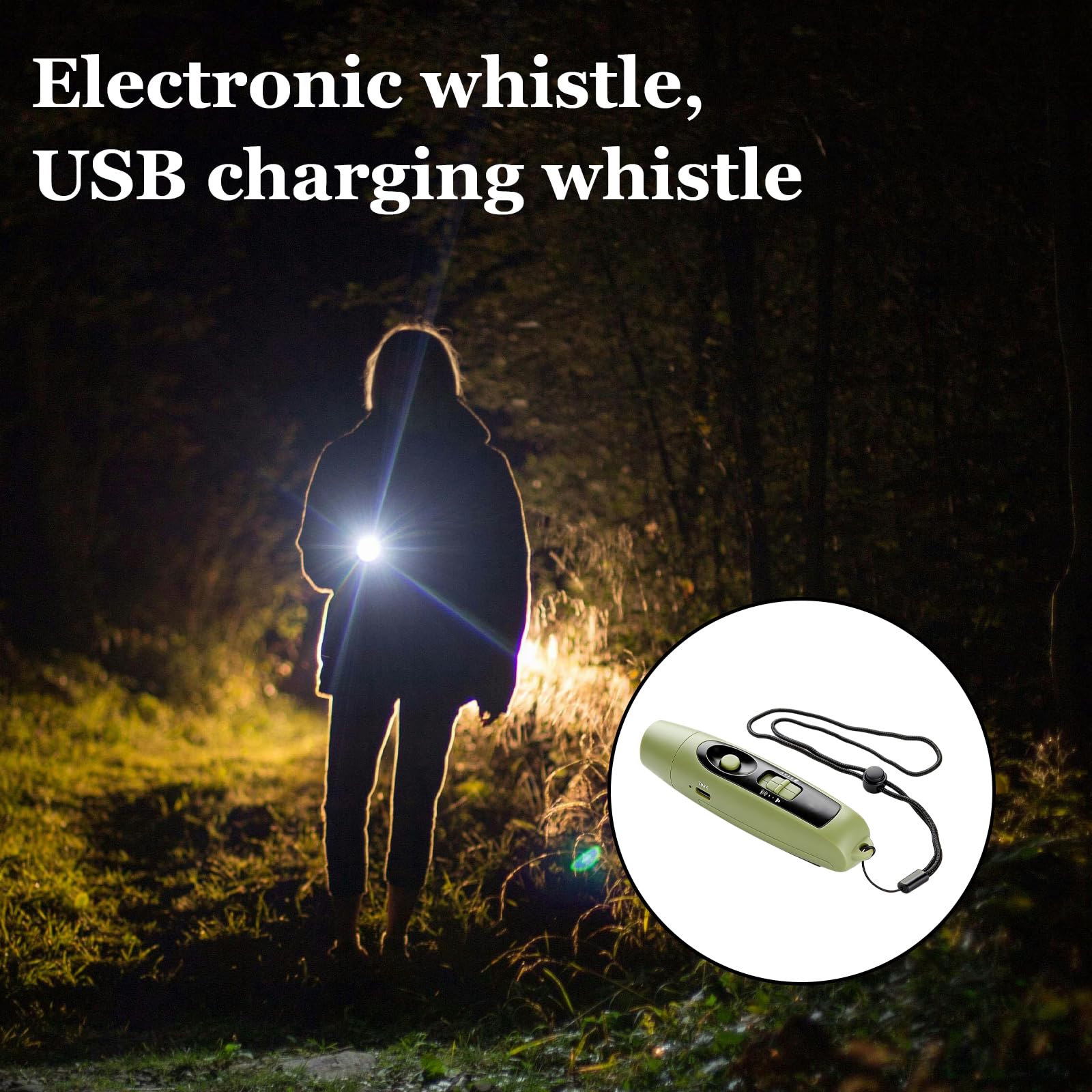 Elektronische Pfeife mit LED, 3 Töne & 2 Lichtmodi, USB-aufladbare Schiedsrichterpfeife, Laute Signalpfeife für Trainer, Polizei, Lehrer & Outdoor (Grün)