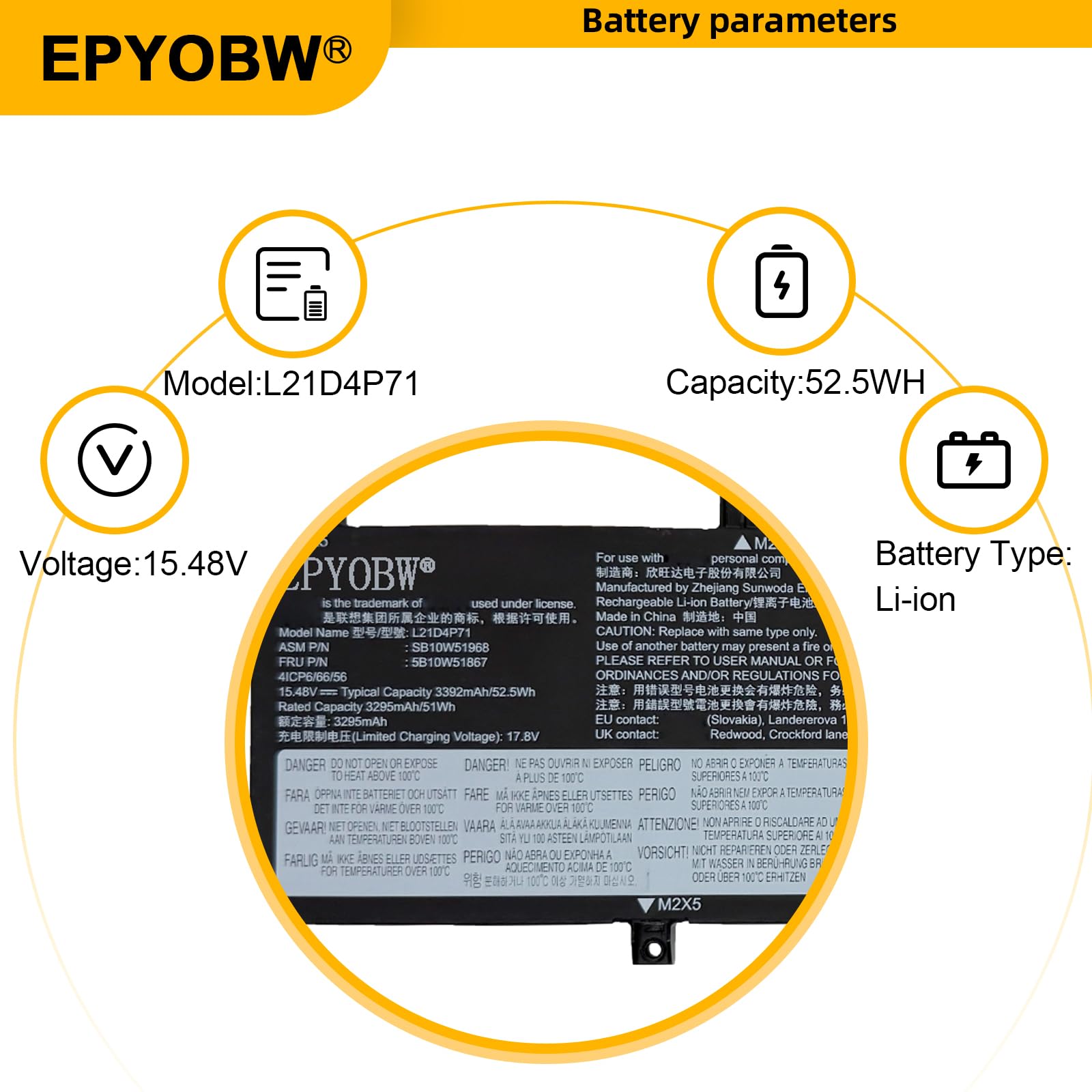 Amazon.com: EPYOBW L21D4P71 Laptop Battery 52.5Wh Compatible with