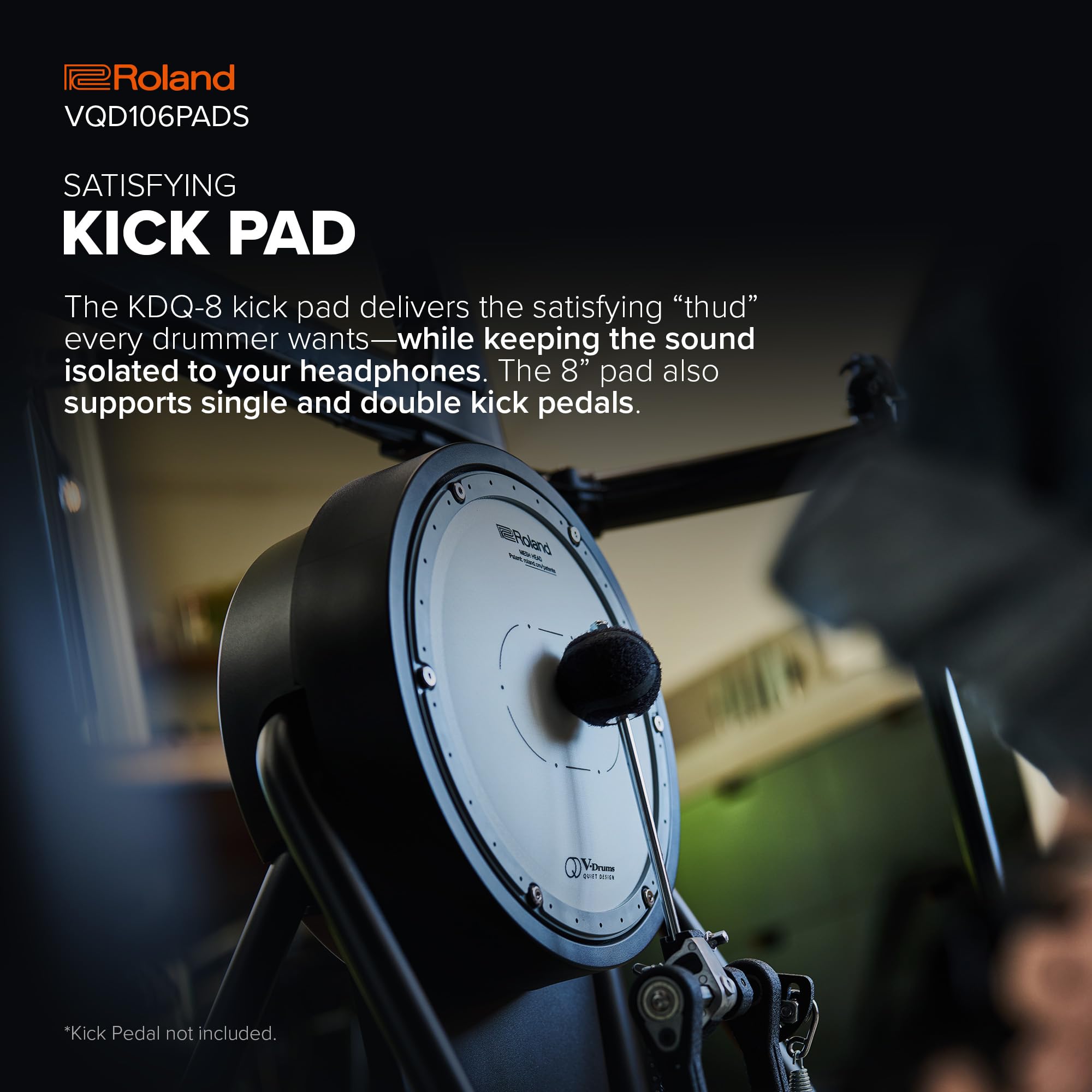 Roland VQD106PADS V-Drums | 5-teiliges elektronisches leises Design Schlagzeug-Pad-Set | perfekt für das Üben zu Hause | bis zu 75% geräuschreduzierte Pads | kompatibel mit TD-07, TD-27, TD-50X & V71