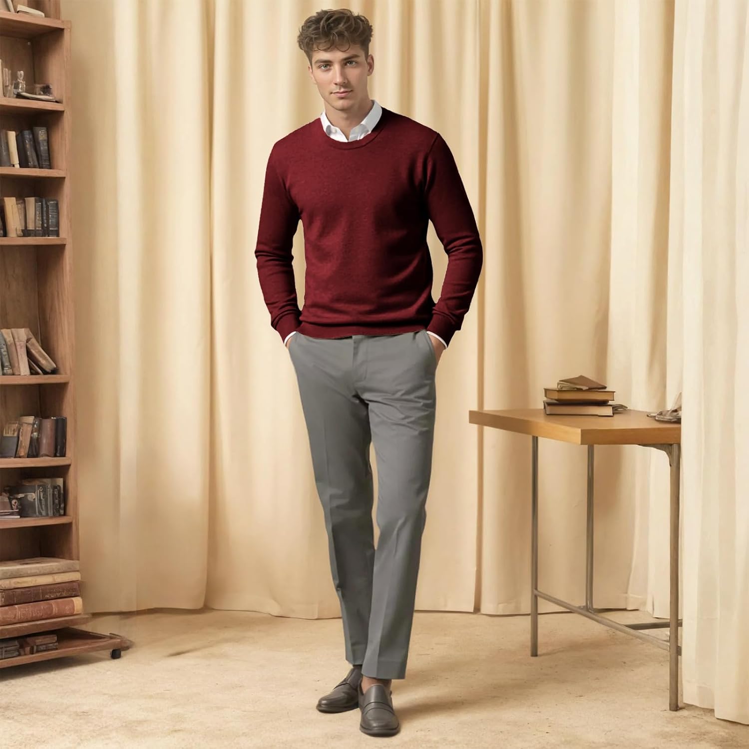 Mens Crew Neck Knit Sweaters Slim Fit Lightweight Sweatshirts Long Sleeve Dress Pullover Casual Sweaters Top - Image 3