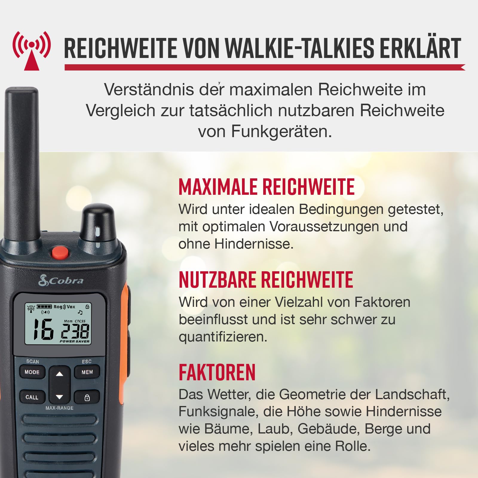 Cobra RX680 Walkie-Talkies (2er-Pack) – Wiederaufladbare PMR446-Funkgeräte für Freizeit und Beruf, große Reichweite, staubgeschützt und spritzwassergeschützt (IP54), Schwarz und Orange