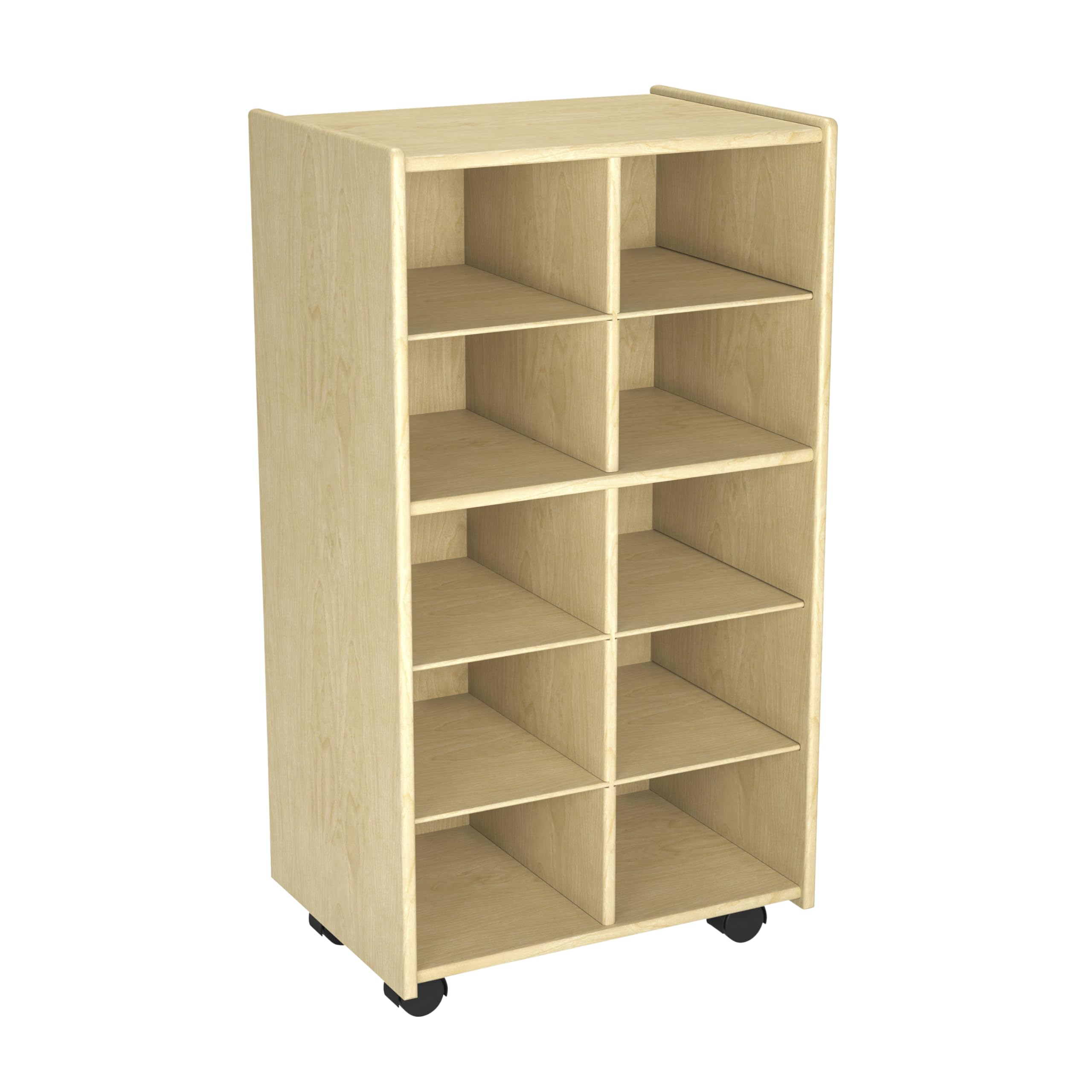 Childcraft Mobile Cubby Storage Unit, 10 Bin Capacity, Wooden, 19-1/2 x 14-1/4 x 36 Inches