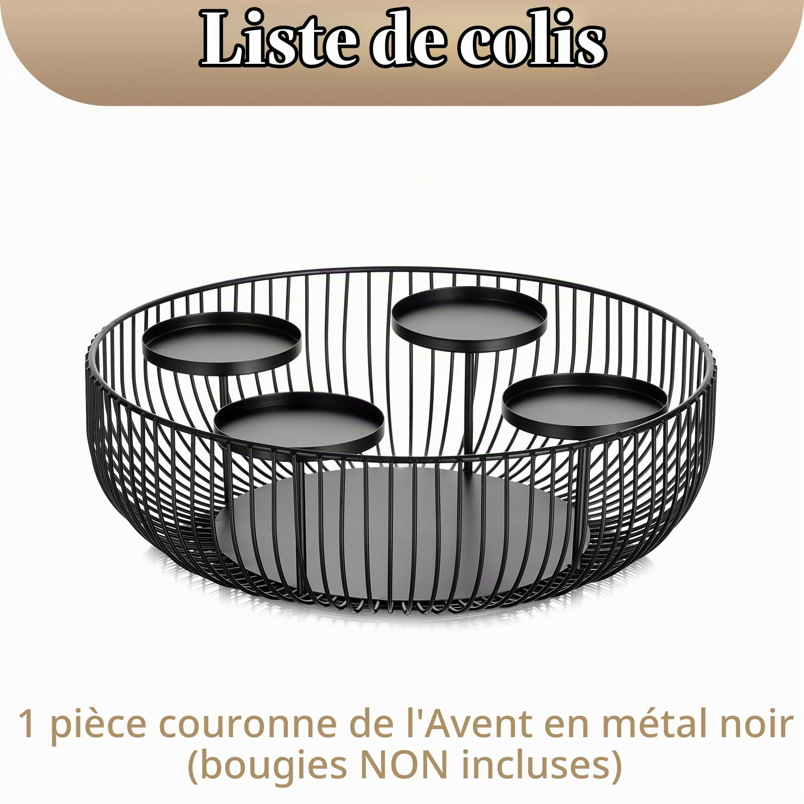 Sziqiqi Bougeoir Couronne Avent Métal, Moderne Arrangement de l'Avent Noir Support de Bougie de Avent pour 4 Bougies Piliers, Candélabres Ronde pour Décoration de Noël Avent