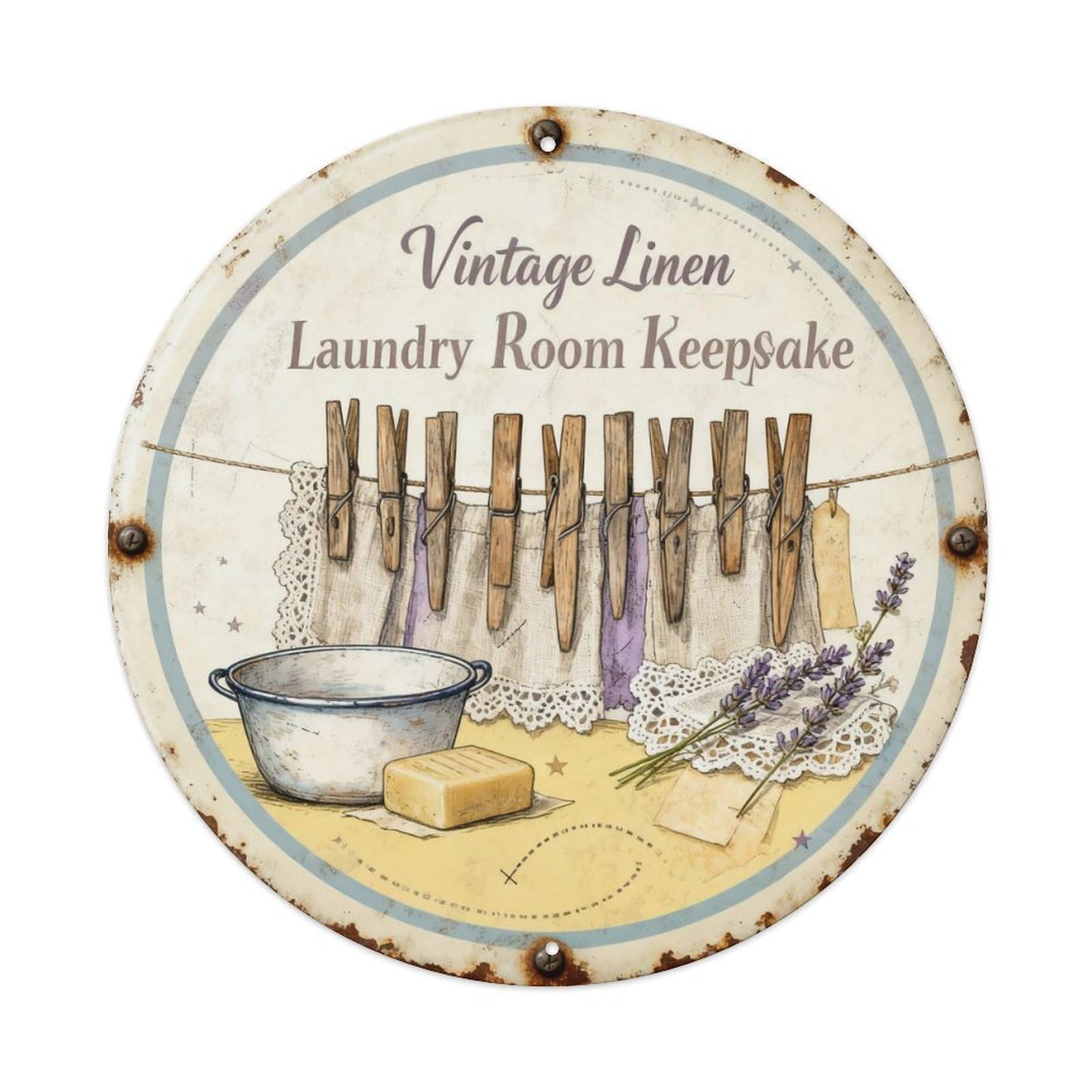 Vintage Linen Clothespin Metal Tin Sign Plaque