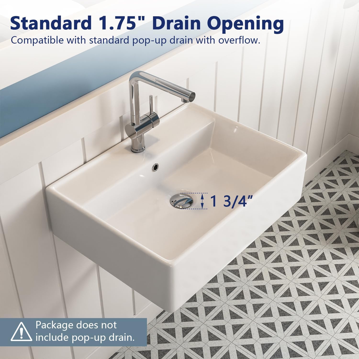 23'' White Ceramic Rectangular Wall-Mount Bathroom Sink