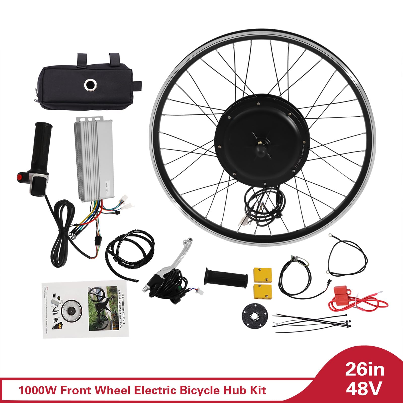 26 Zoll 48V 1000W E-Bike Vorderrad Umbausatz Motor Conversion Kit(außer Batterie) ohne Reifen