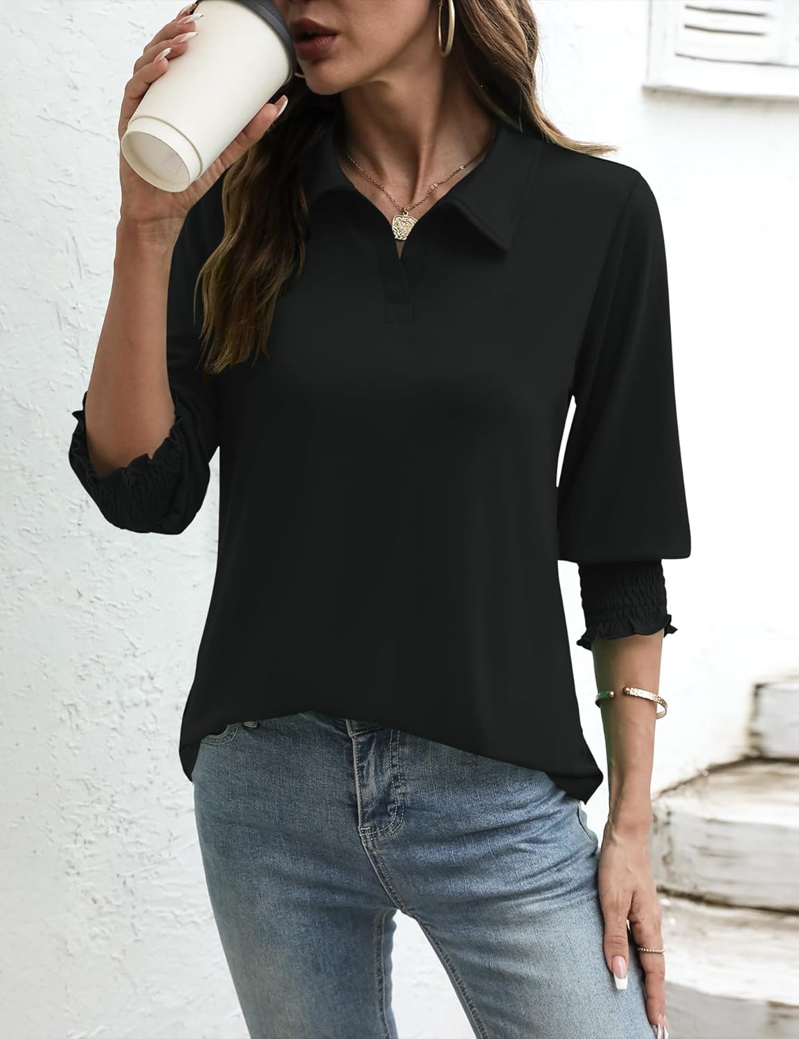 Ivicoer Womens 3/4 Length Sleeves Polo Shirts Collared Tops Business Casual Blouses Basic Tees Trendy Outfits Spring Clothes - Image 4